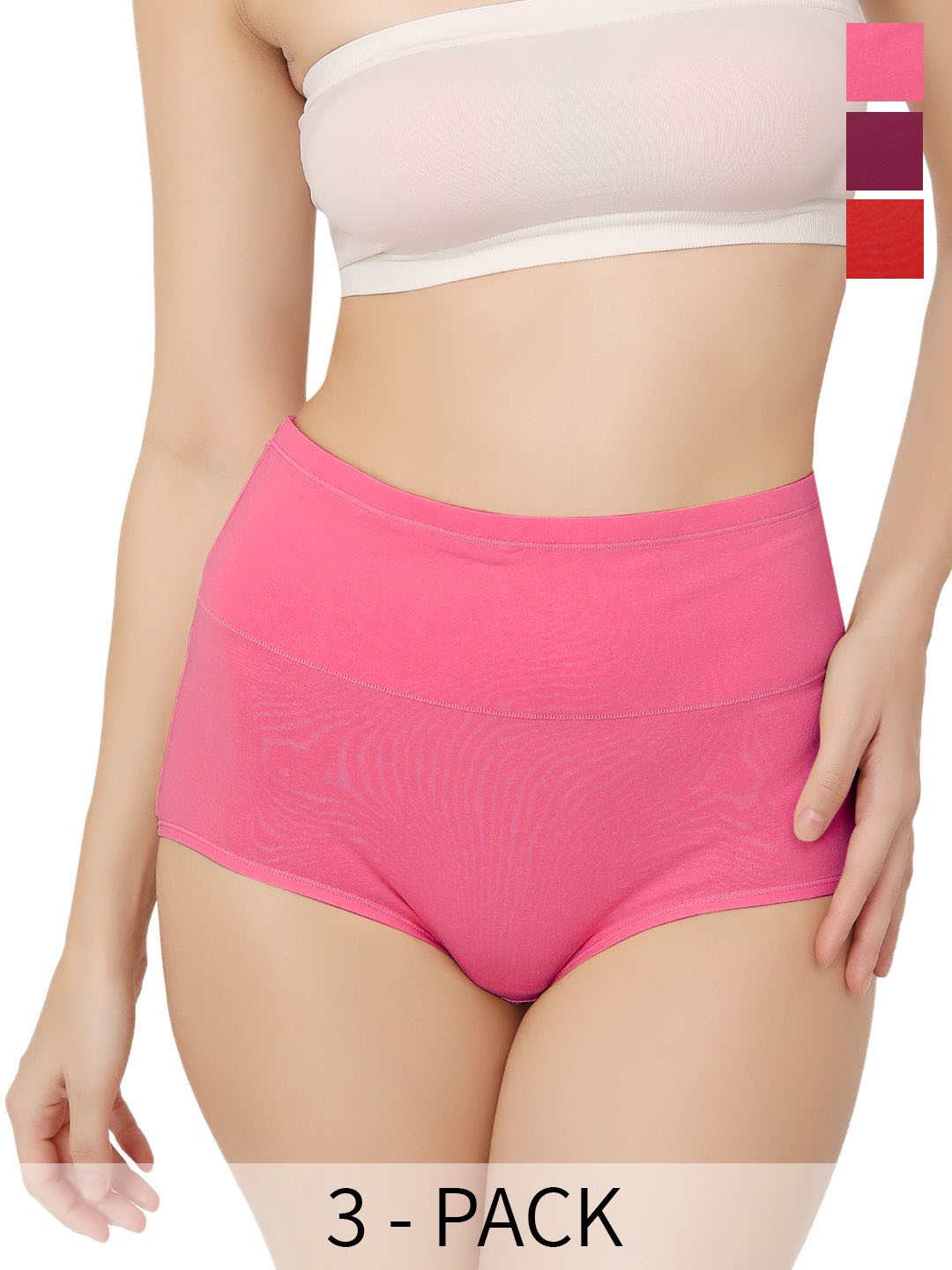 

Bella Voste Pack Of 3 Super Combed Tummy Control High Rise Maternity Briefs, Pink