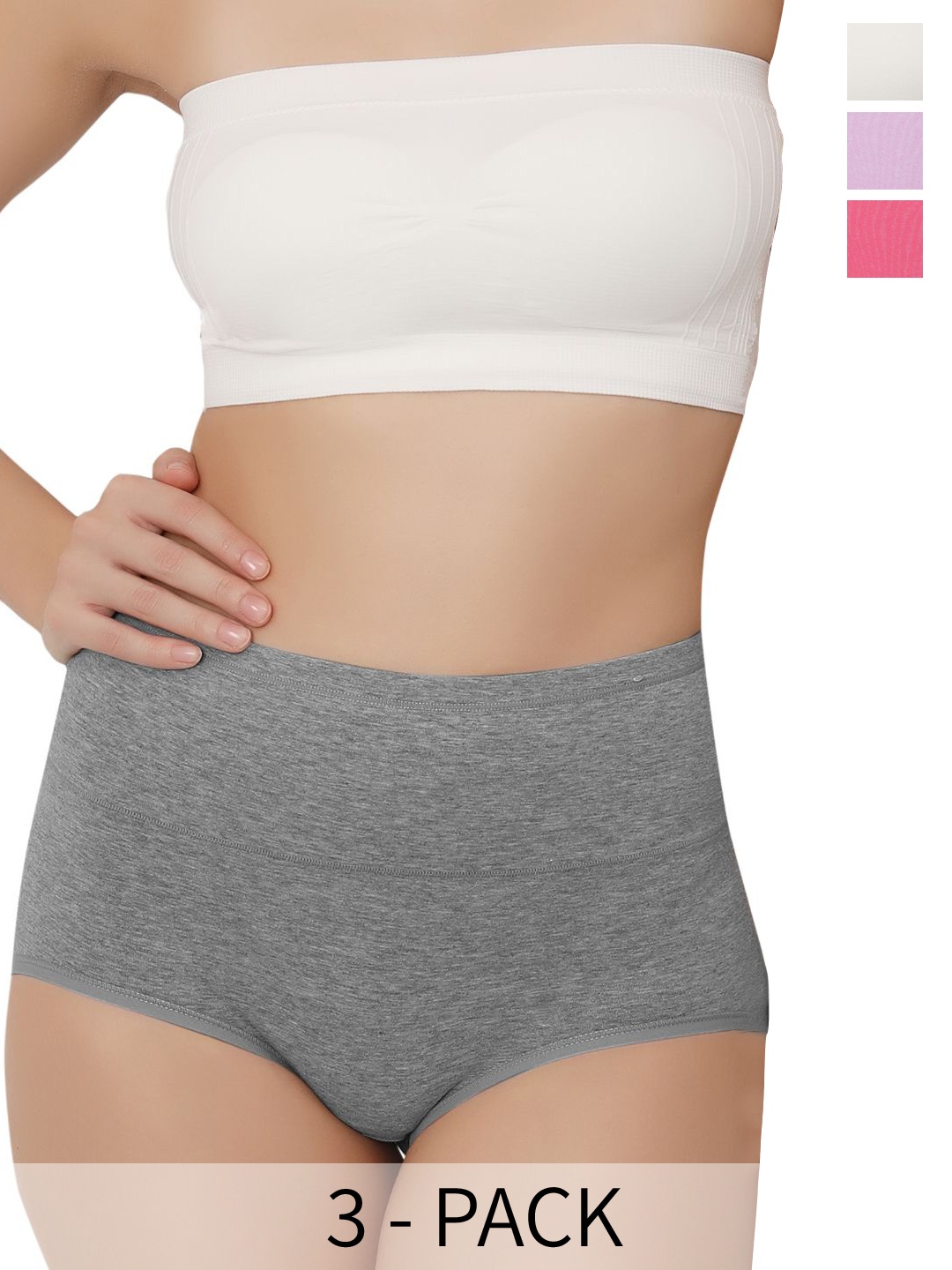

Bella Voste Pack Of 3 Super Combed High Rise Tummy Control Hipster Briefs, Pink