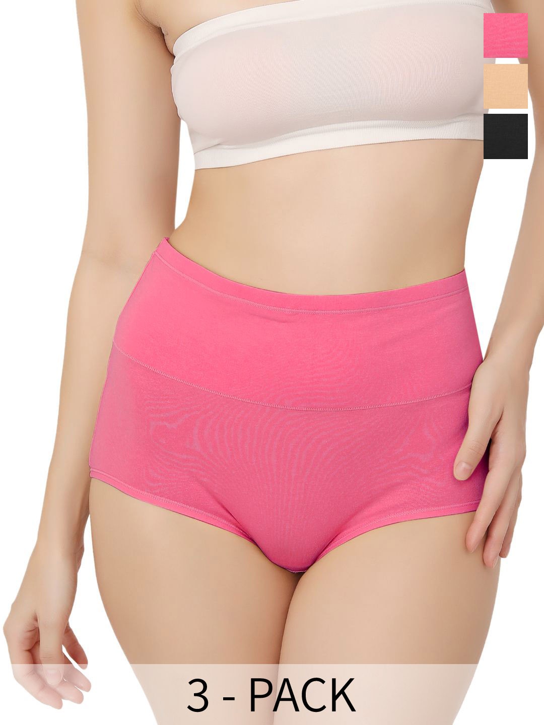 

Bella Voste Pack Of 3 Super Combed High Rise Tummy Control Hipster Briefs, Beige