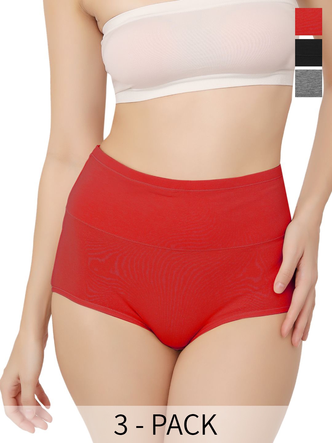 

Bella Voste Pack Of 3 Super Combed High Rise Tummy Control Hipster Briefs, Black