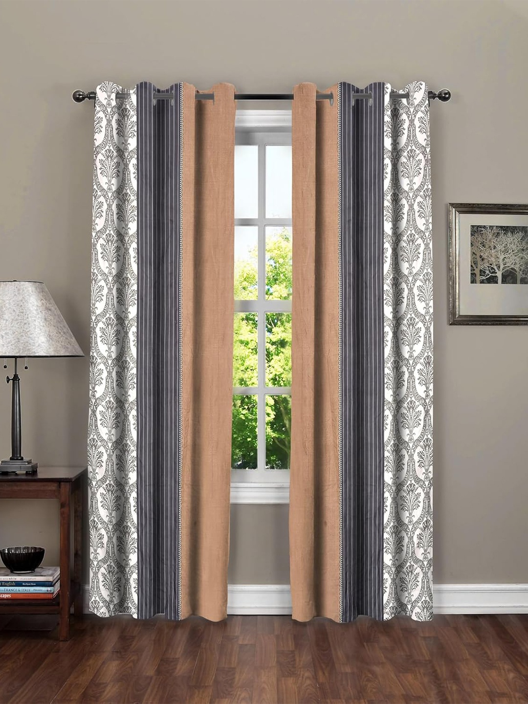 

RRC Brown & White 2 Pieces Striped Cotton Long Door Curtain