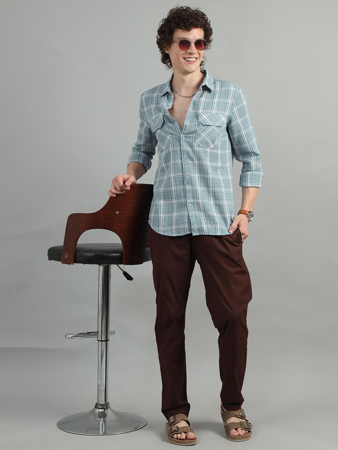 

Bushirt Men Classic Tartan Checks Opaque Checked Casual Shirt, Blue
