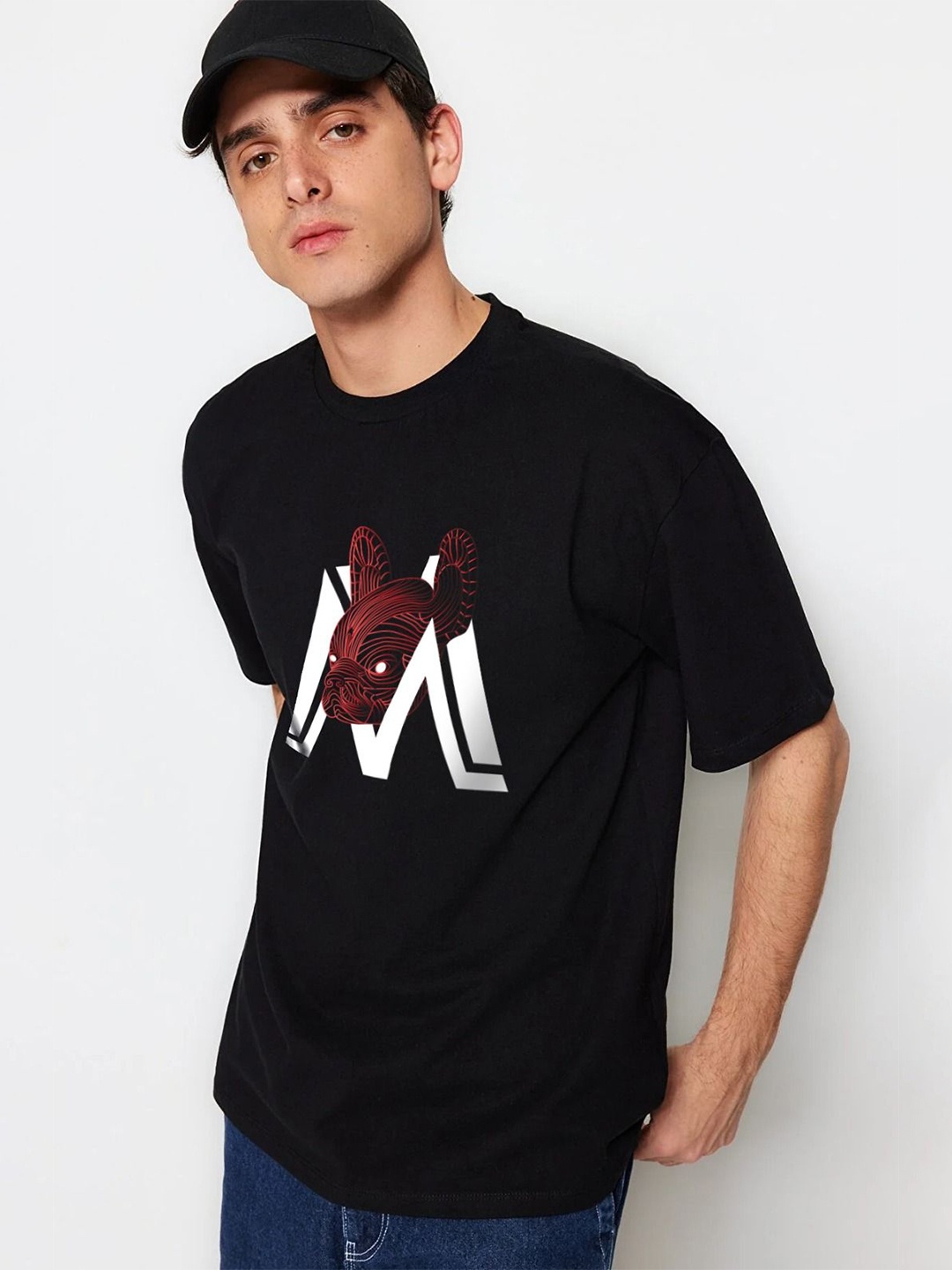 

MISCHIEF MONKEY Men Printed Pure Cotton Pockets T-shirt, Black