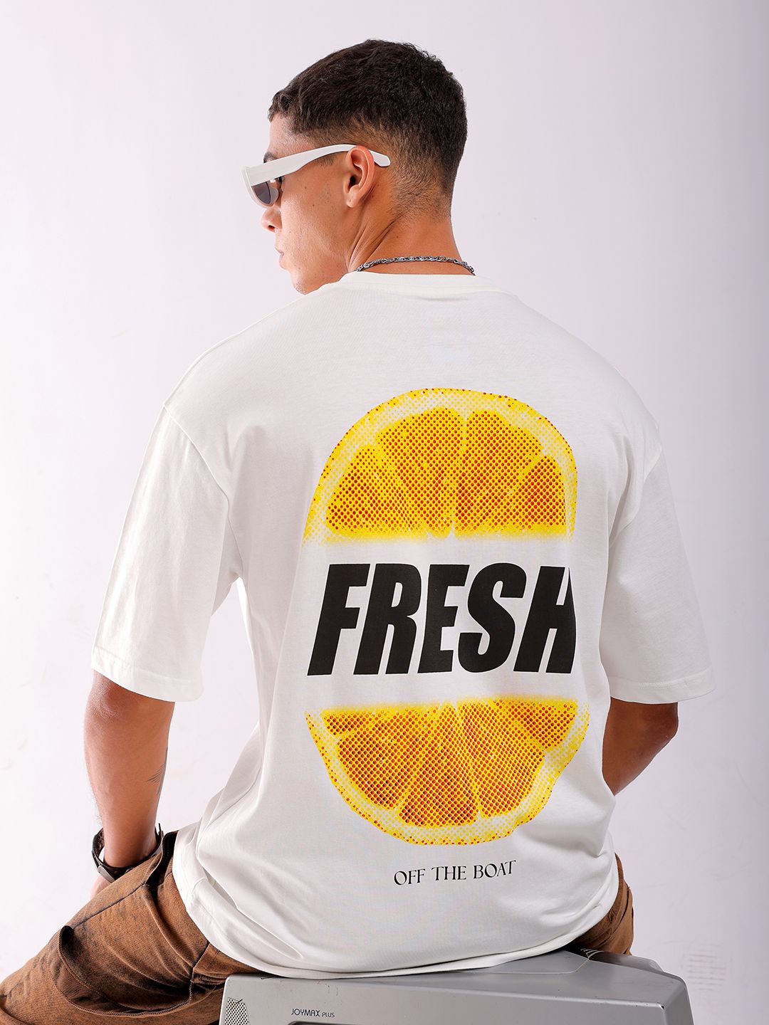 

The Indian Garage Co Men Back Printed Boxy Oversized Round Neck T-shirt, White