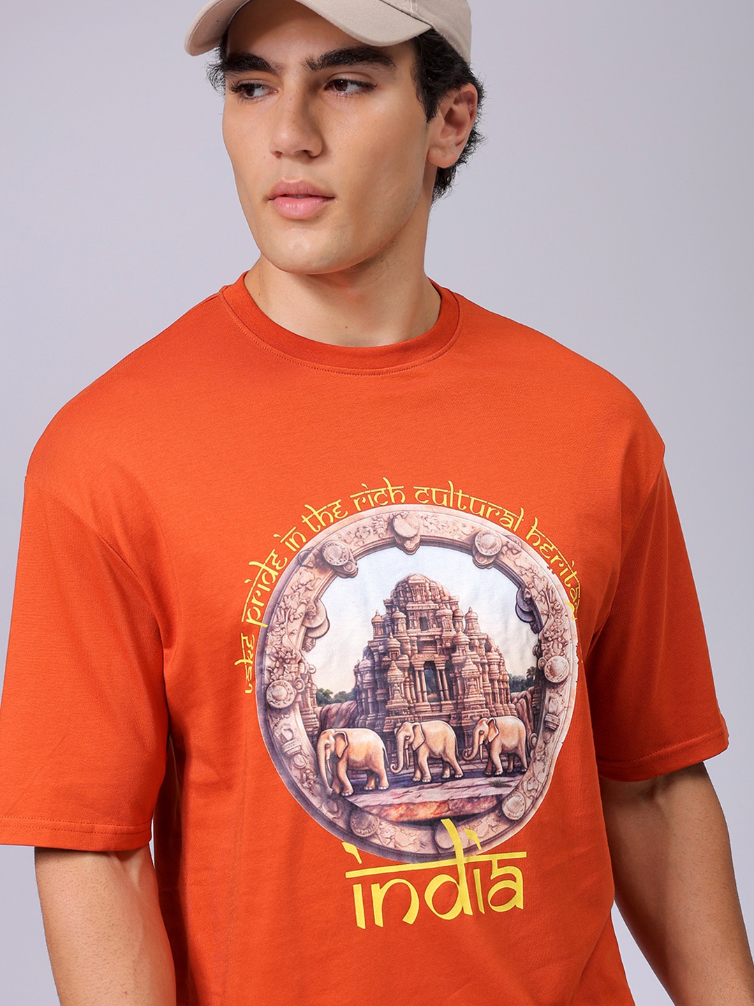 

The Indian Garage Co Men Typography Printed Applique T-shirt, Orange
