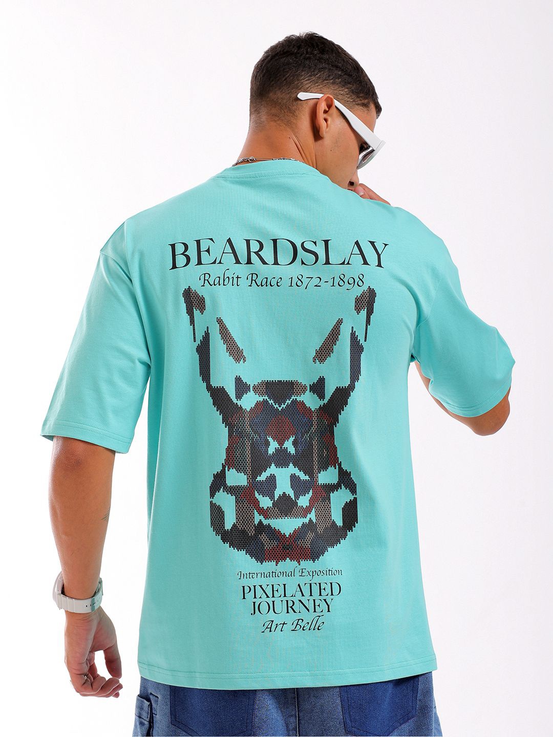 

The Indian Garage Co Men Back Printed Boxy Oversized Round Neck T-shirt, Blue