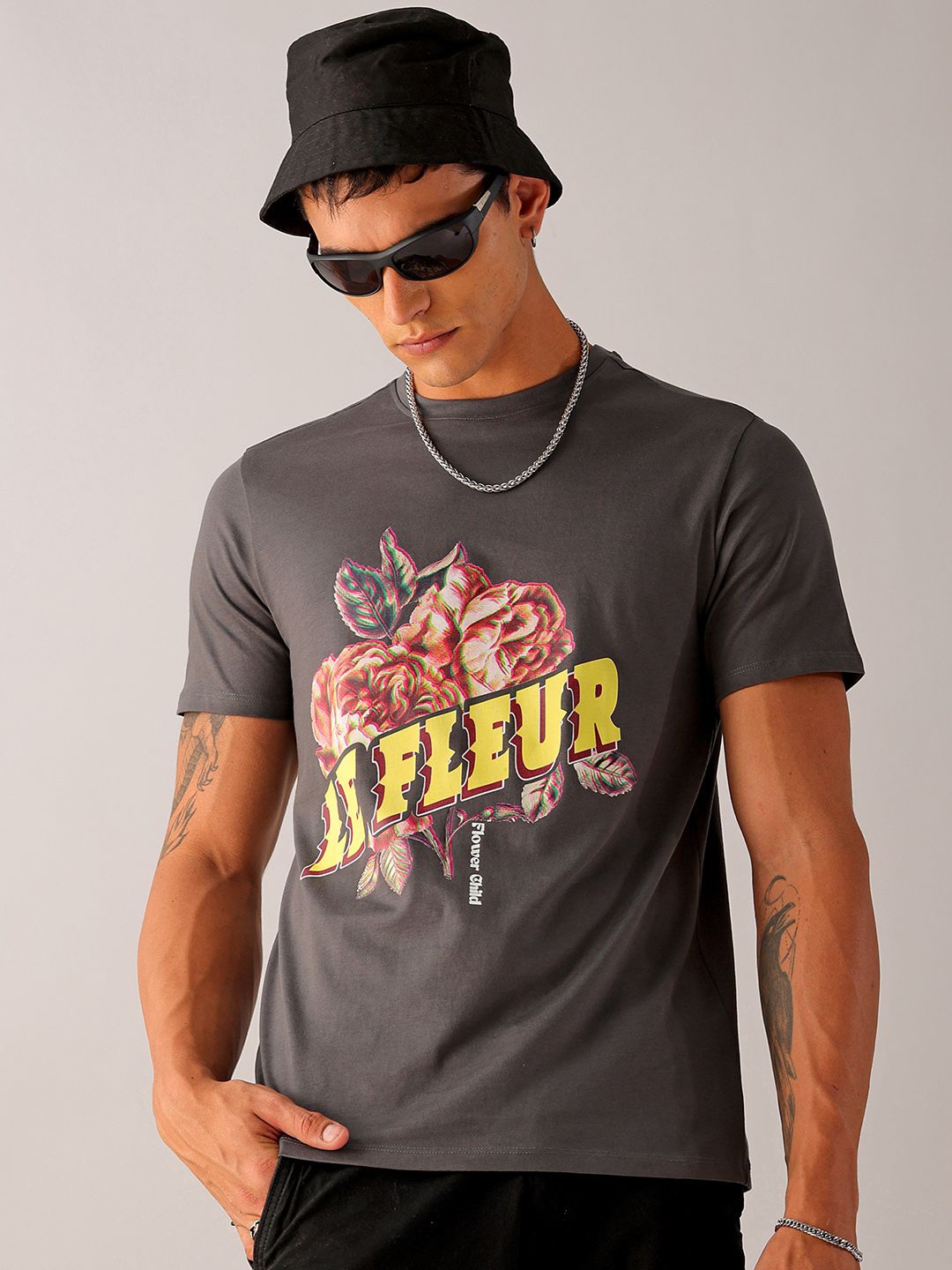 

The Indian Garage Co Men Typography Printed Slim Fit T-shirt, Grey