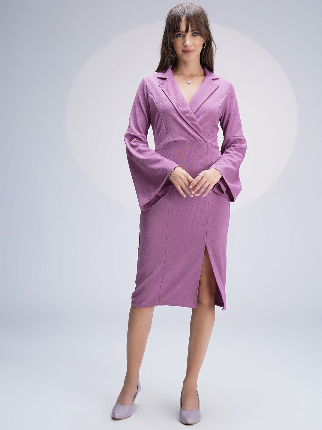 

WESTHOOD Bell Sleeves Wrap Dress, Purple