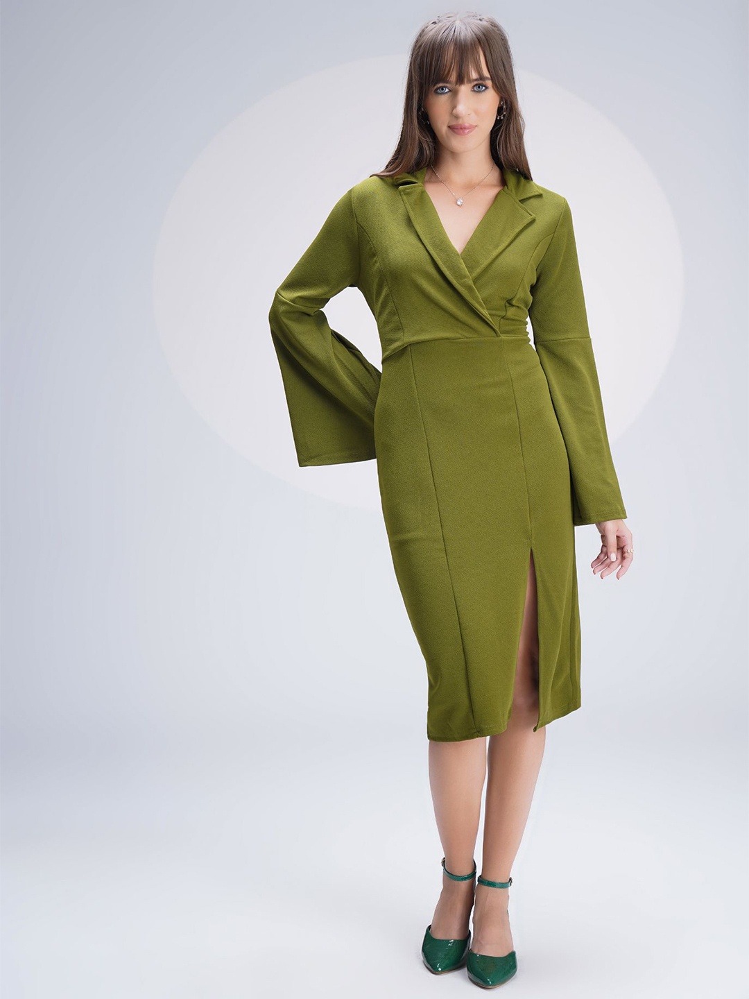 

WESTHOOD Bell Sleeves Wrap Dress, Olive