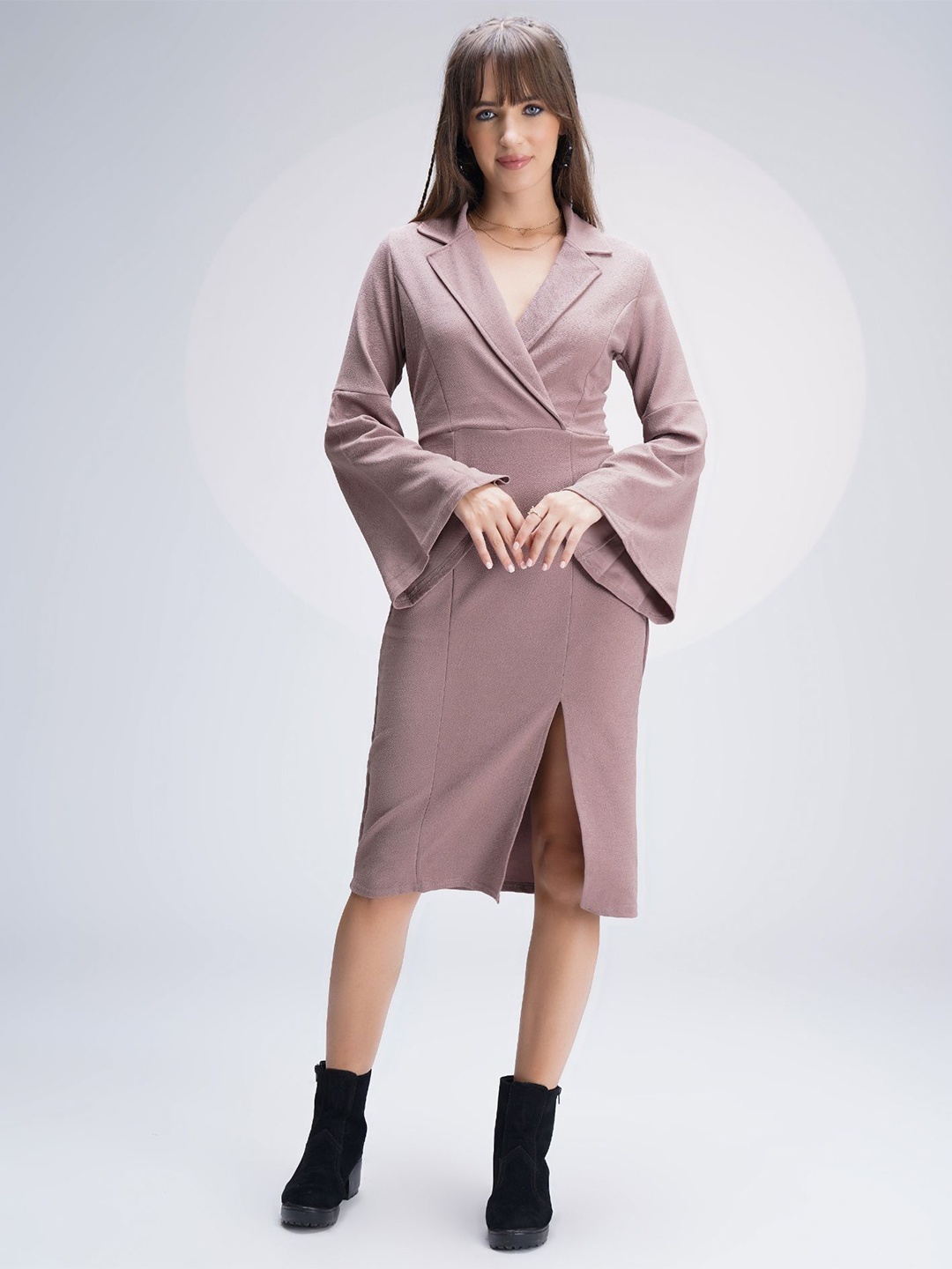 

WESTHOOD Bell Sleeves Wrap Dress, Mauve