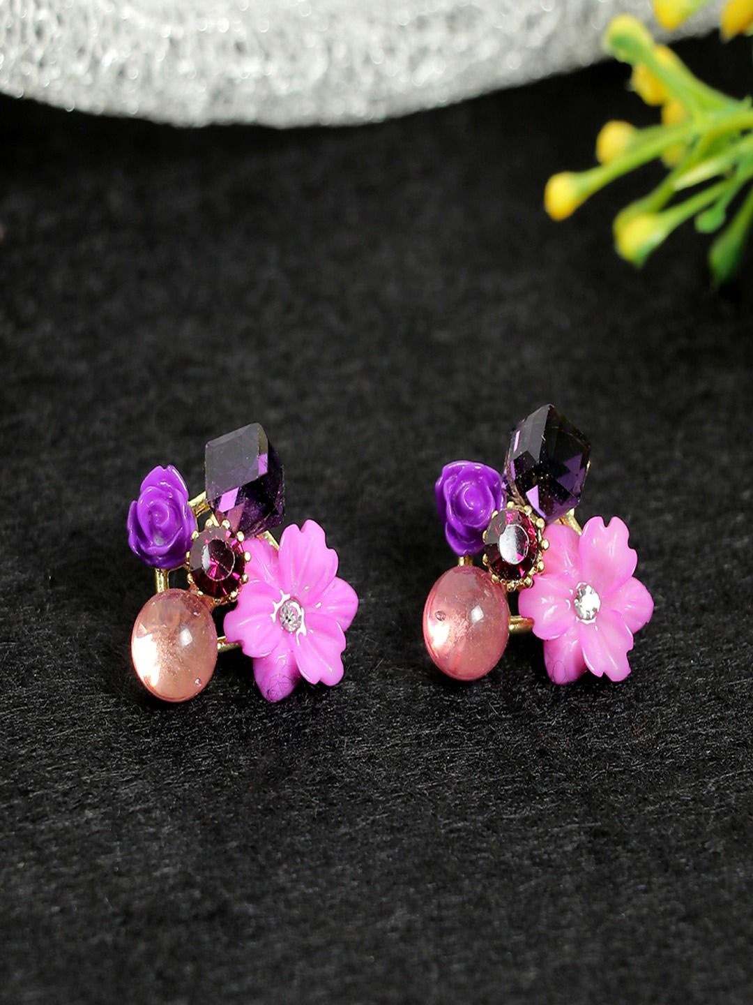 

UNIVERSITY TRENDZ Gold-Plated Floral Studs Earrings, Purple