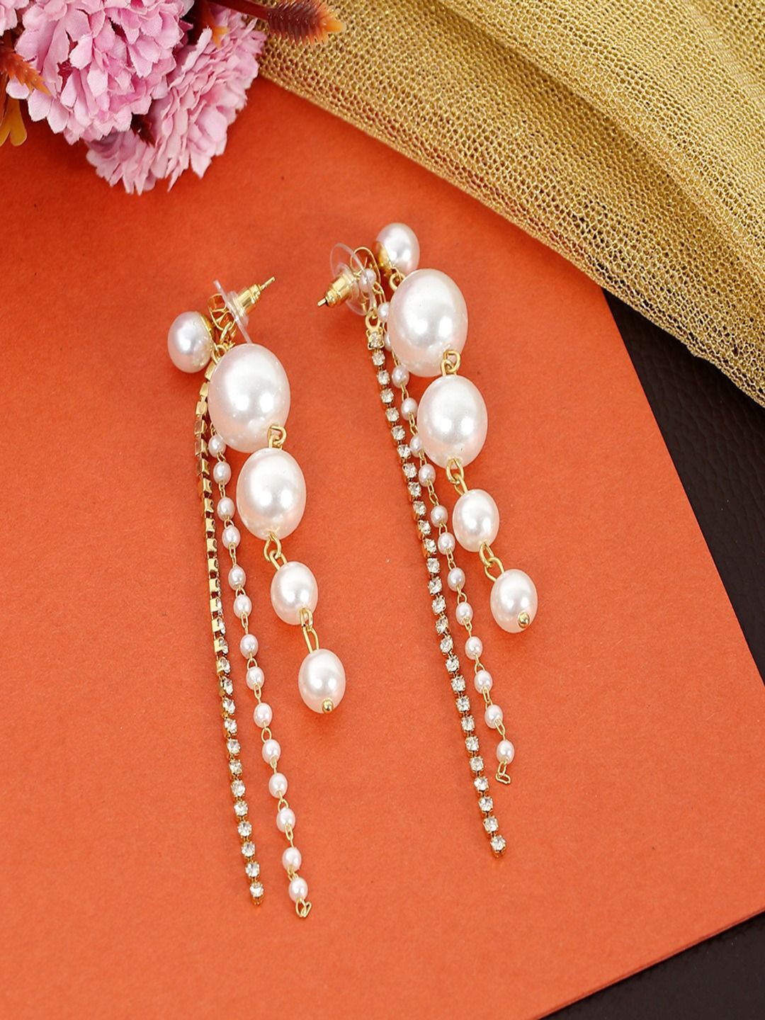 

UNIVERSITY TRENDZ Gold-Plated Contemporary Drop Earrings, White