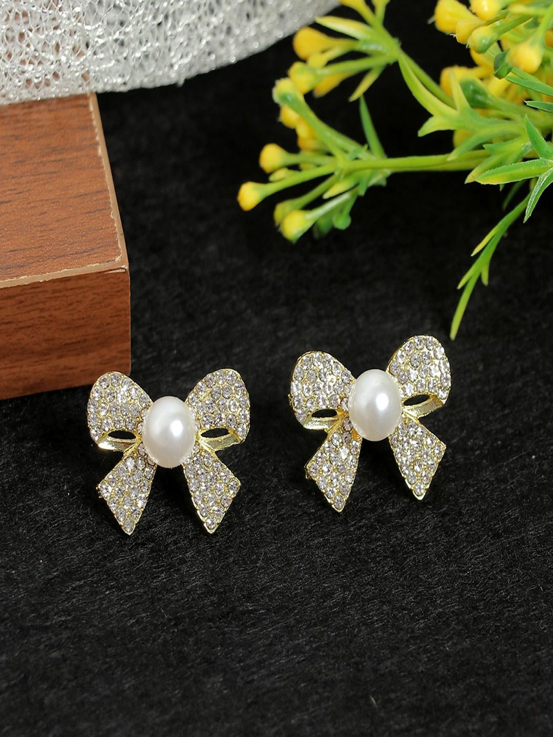 

UNIVERSITY TRENDZ Gold-Plated Contemporary Studs Earrings, White
