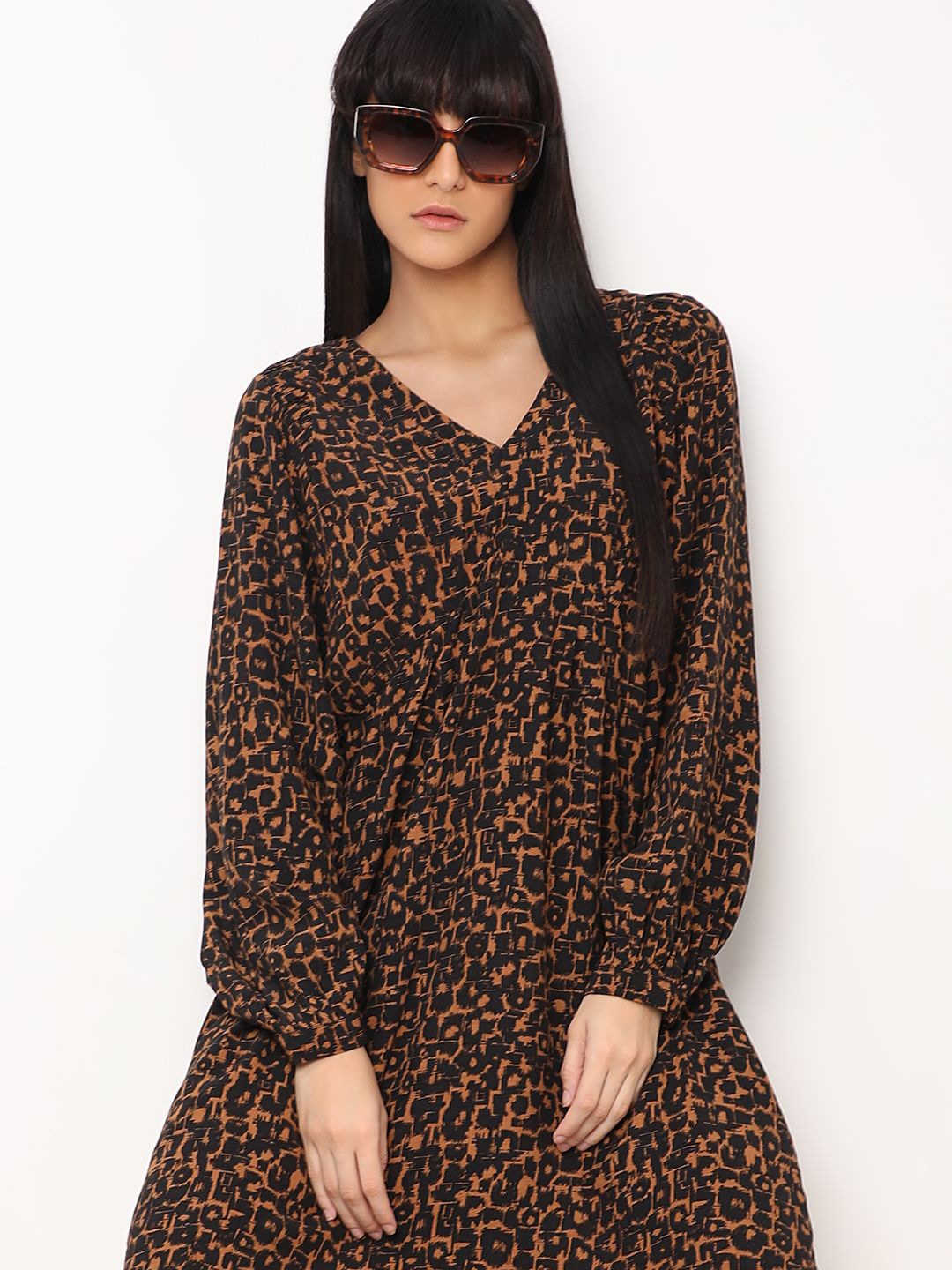 

Vero Moda Animal Print A-Line Dress, Brown