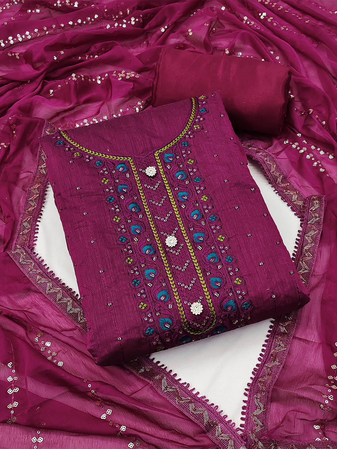 

KALINI Embroidered Unstitched Dress Material, Pink