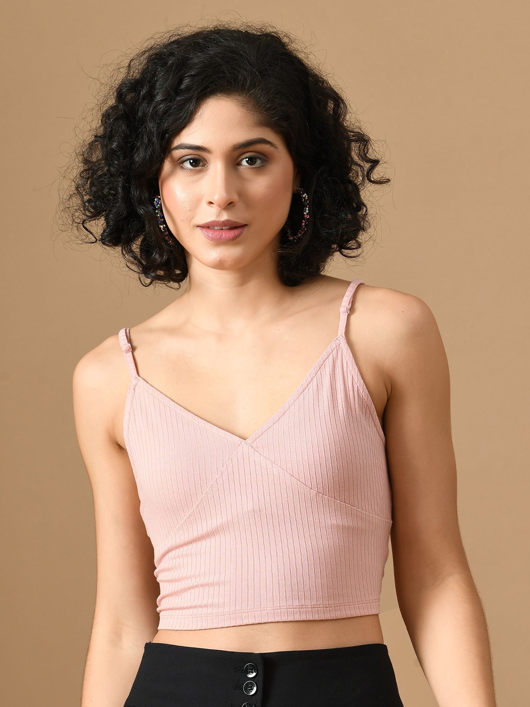 

PANDORNA Solid Cotton Bralette Crop Top, Pink