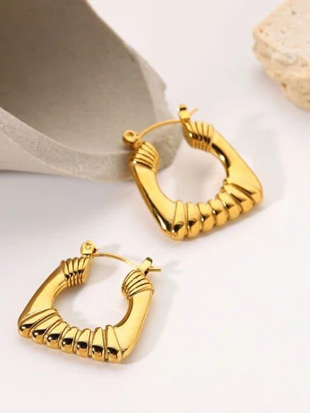 

VIEN Gold-Plated Stainless Steel Contemporary Hoop Earrings