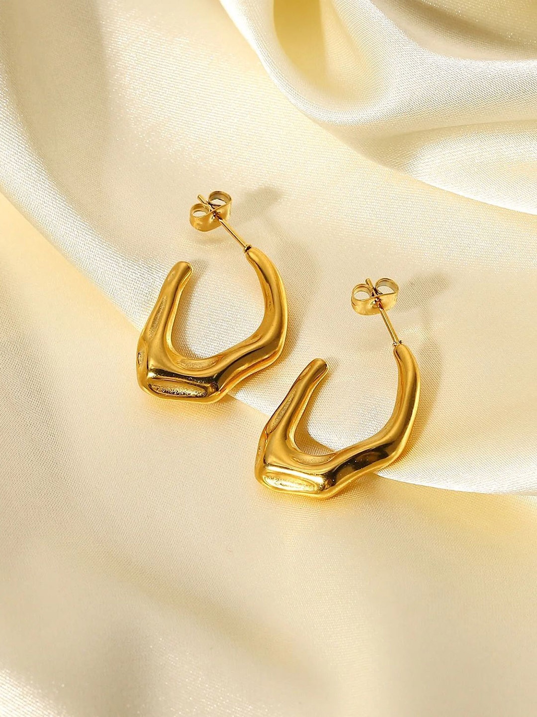 

VIEN Gold-Plated Stainless Steel Contemporary Half Hoop Earrings