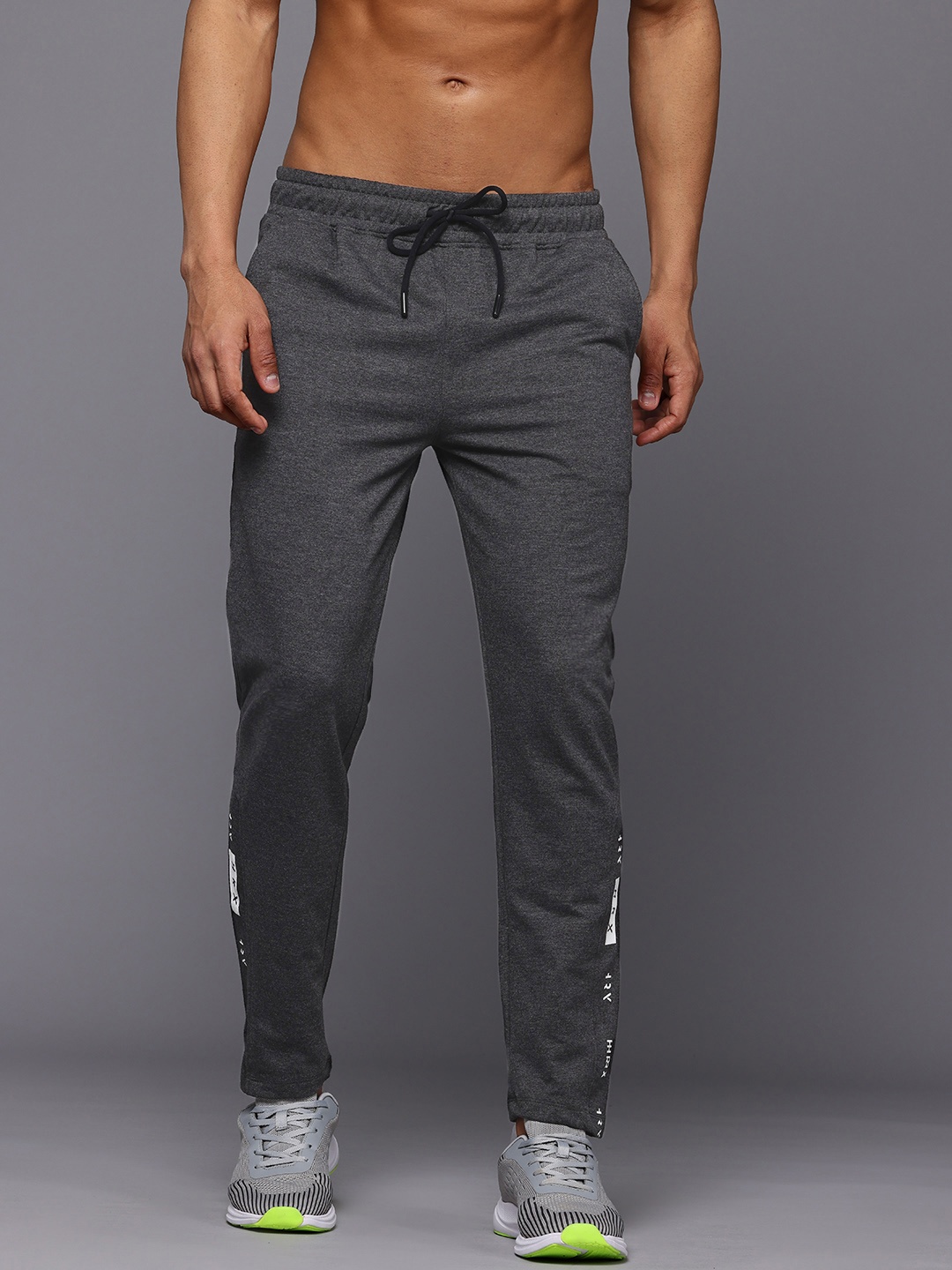 

HRX by Hrithik Roshan Men Pure Cotton Terry Running Track Pants, Grey melange