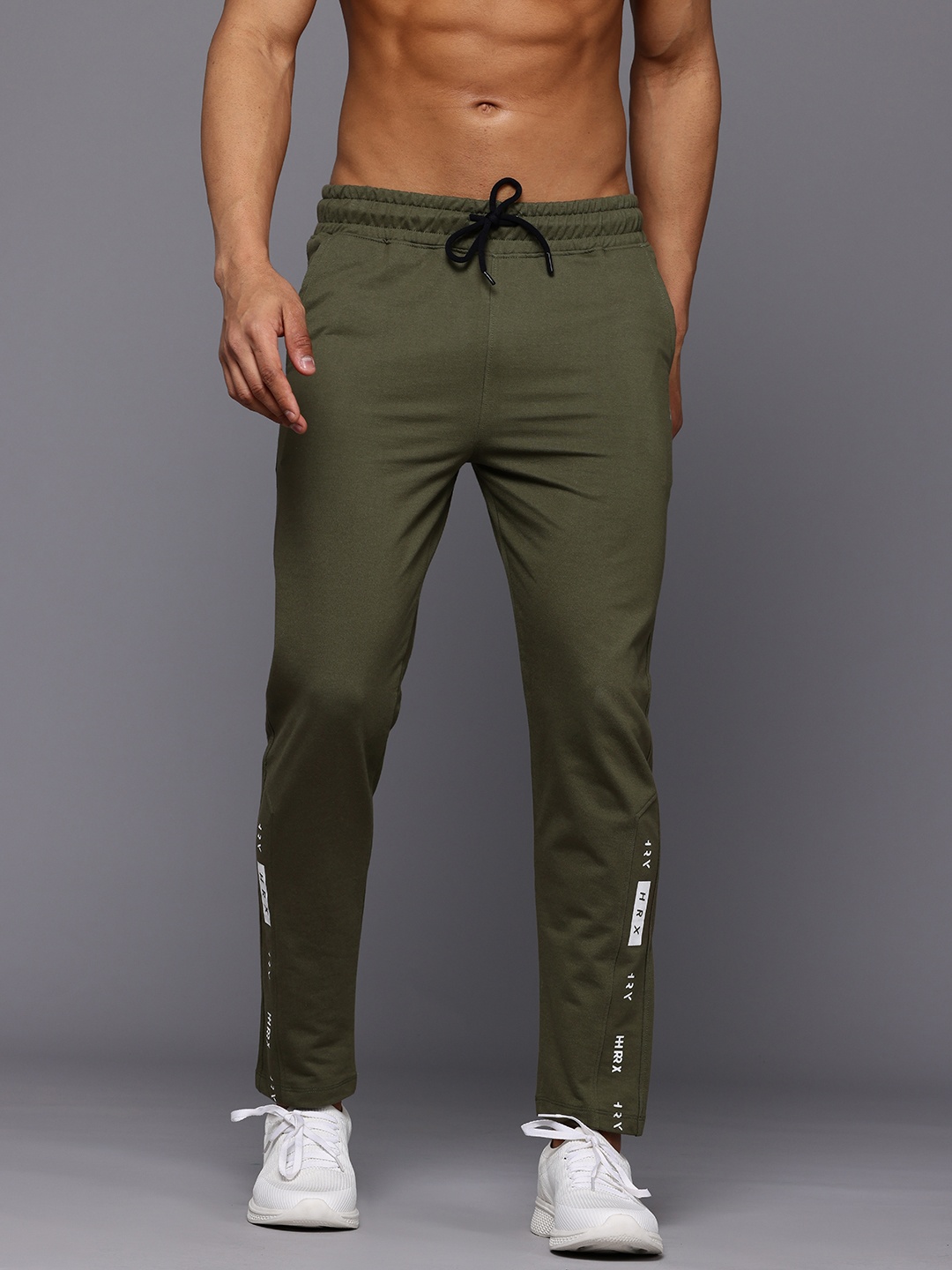 

HRX by Hrithik Roshan Men Pure Cotton Terry Running Track Pants, Olive