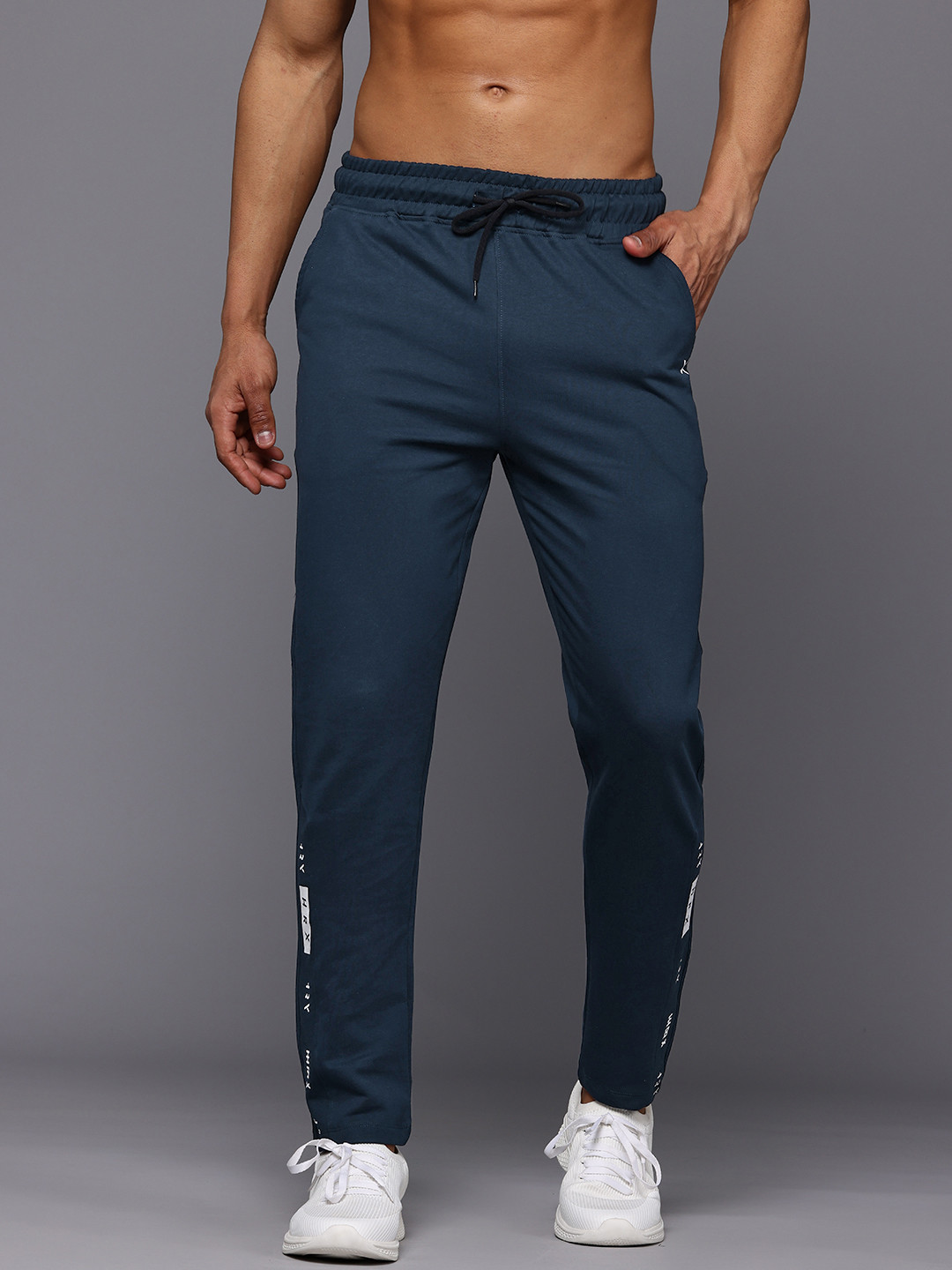 

HRX by Hrithik Roshan Men Pure Cotton Terry Running Track Pants, Navy blue