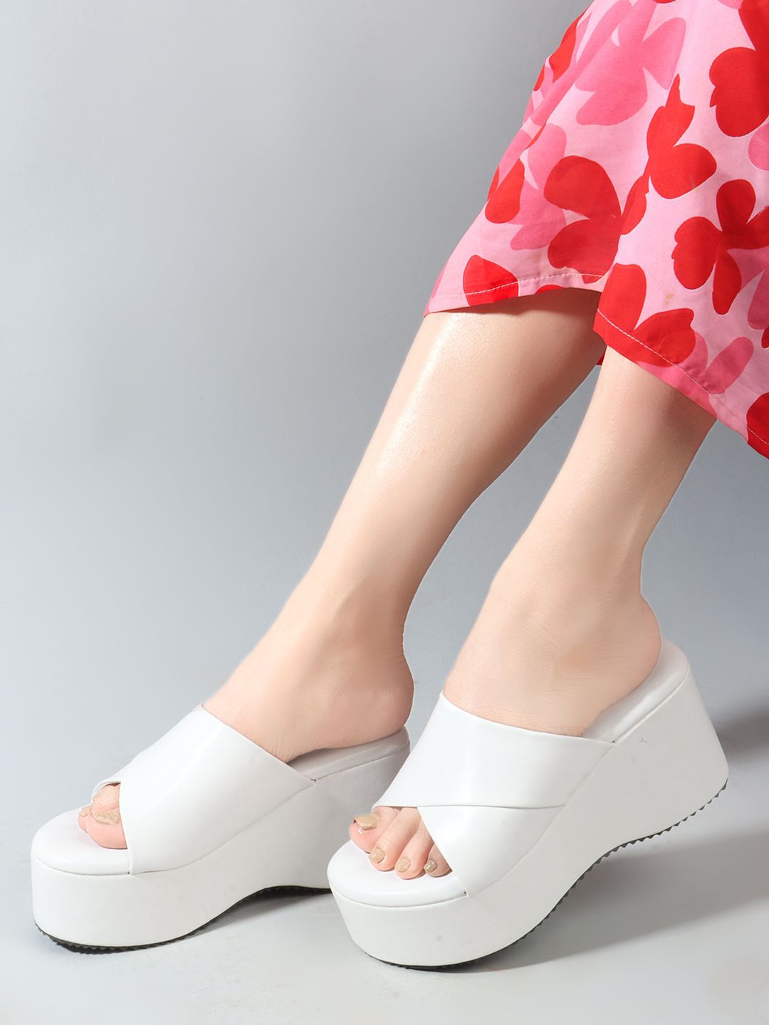 

Sole Saga Open Toe Platform Heels, White