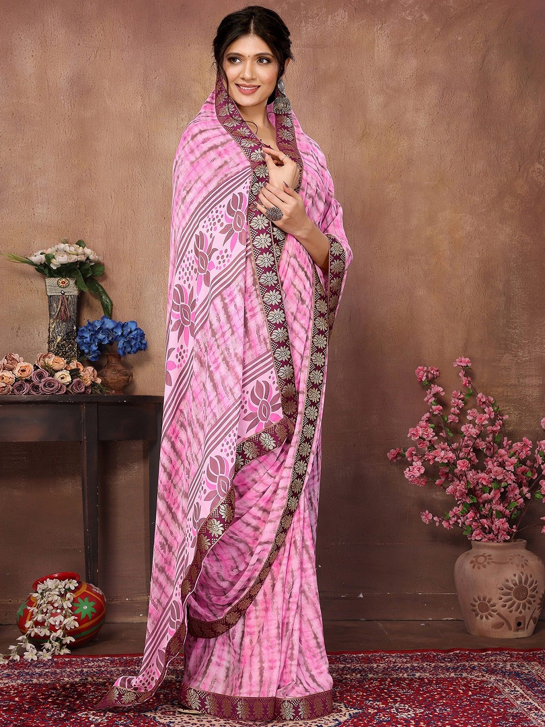 

KALINI Ethnic Motifs Zari Saree, Purple