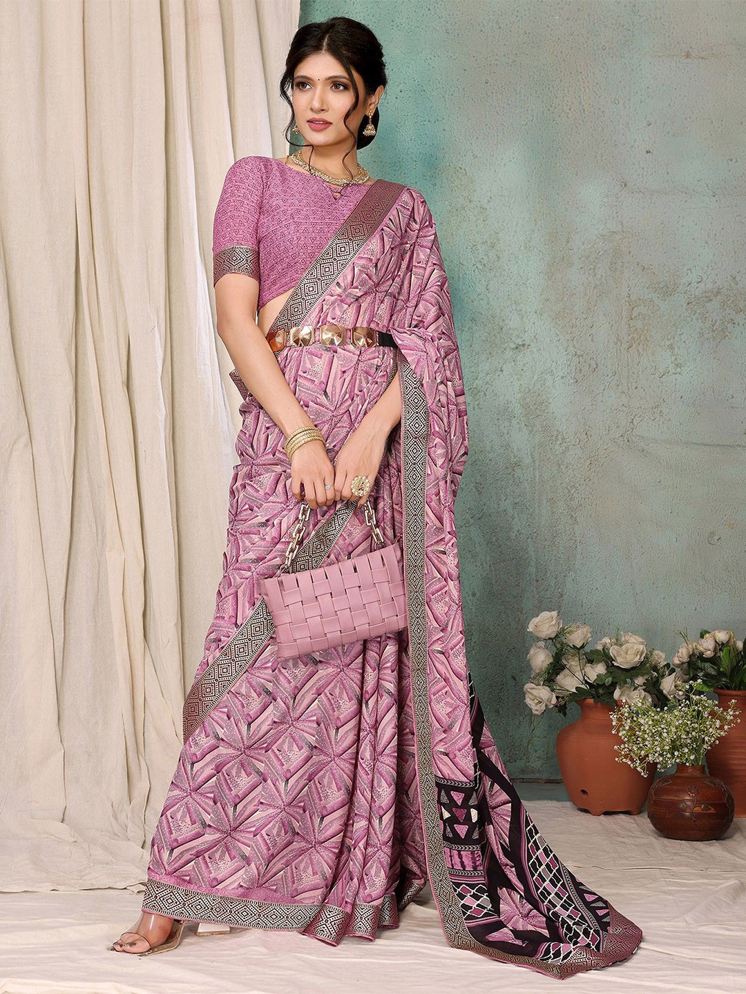 

KALINI Printed Zari Saree, Purple
