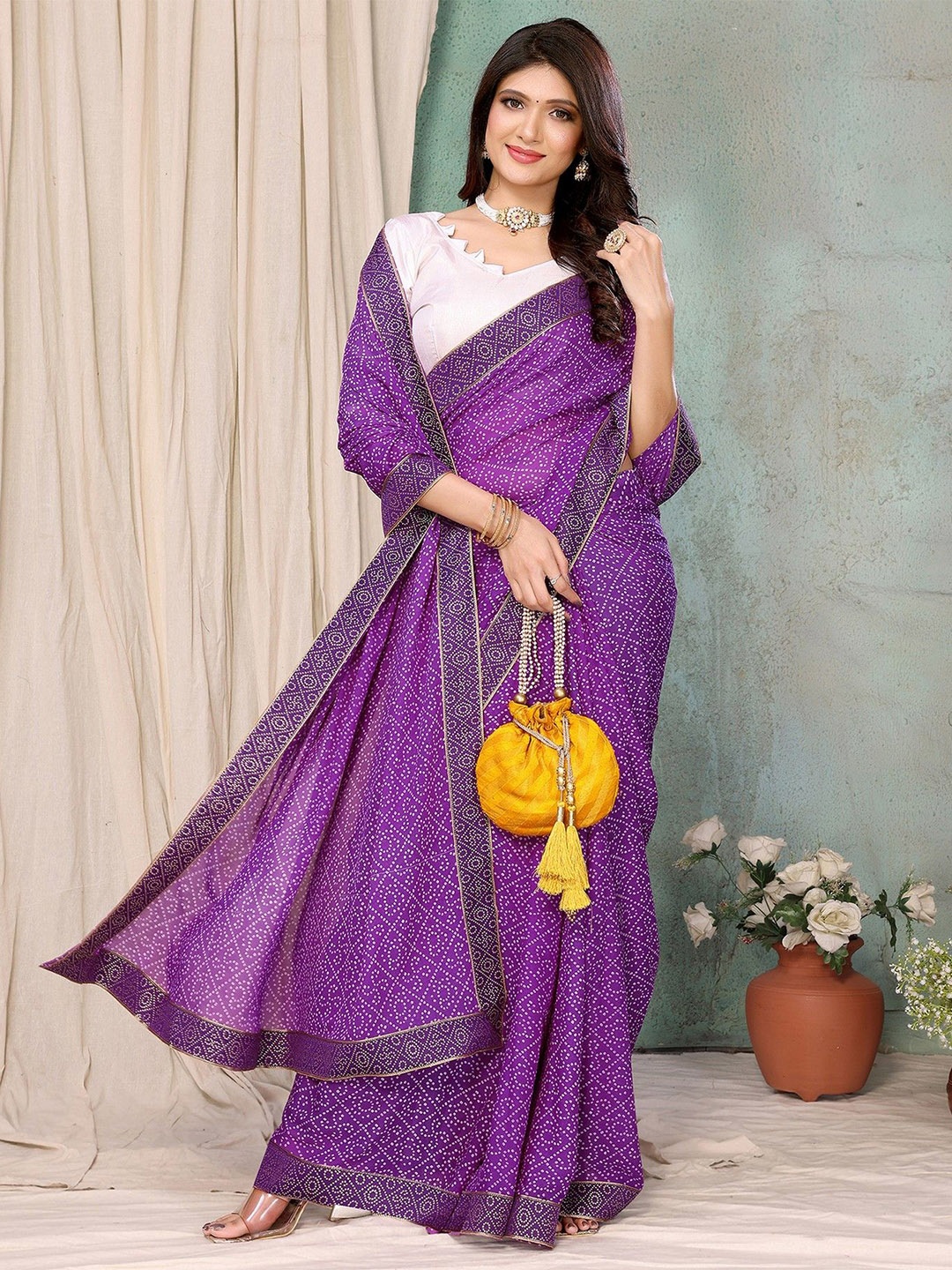 

KALINI Bandhani Saree, Purple