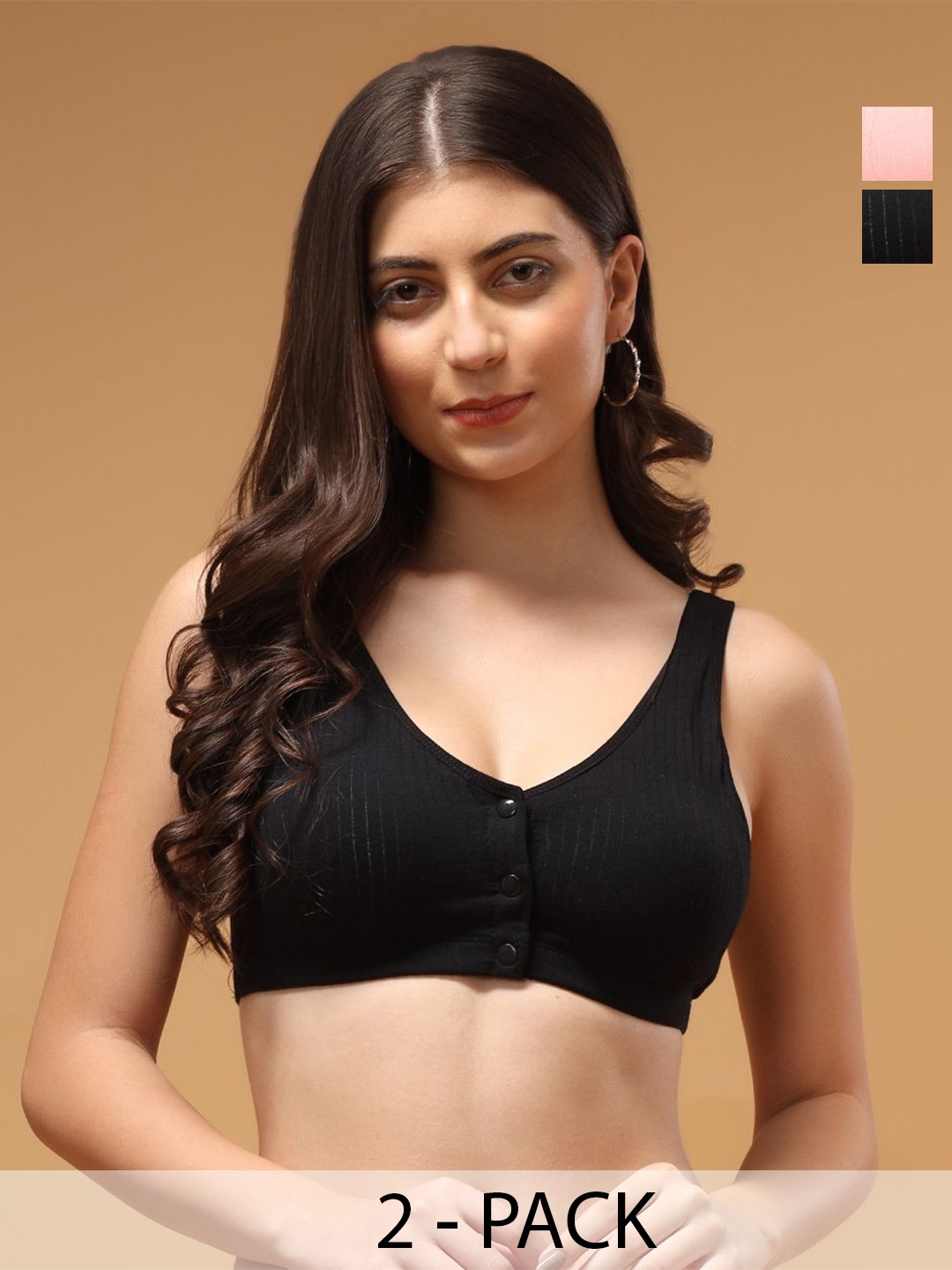 

BRACHY Pack Of 2 Full Coverage Removable Padding Cotton Maternity Bra- All Day Comfort, Black
