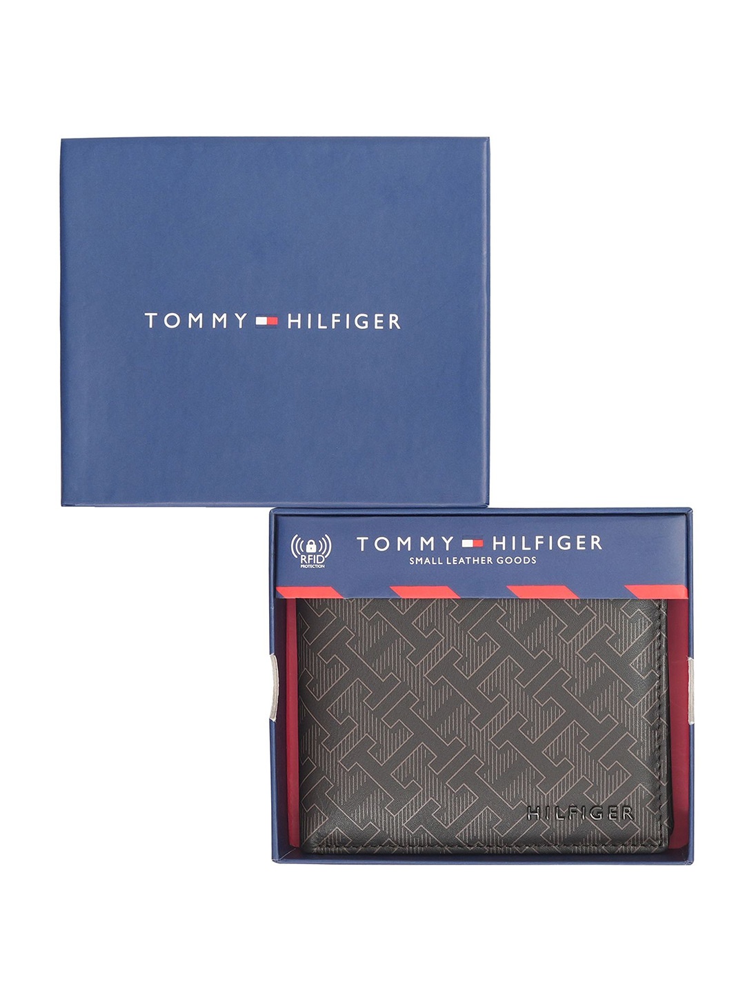 

Tommy Hilfiger Men Typography Printed Leather Two Fold Wallet, Brown