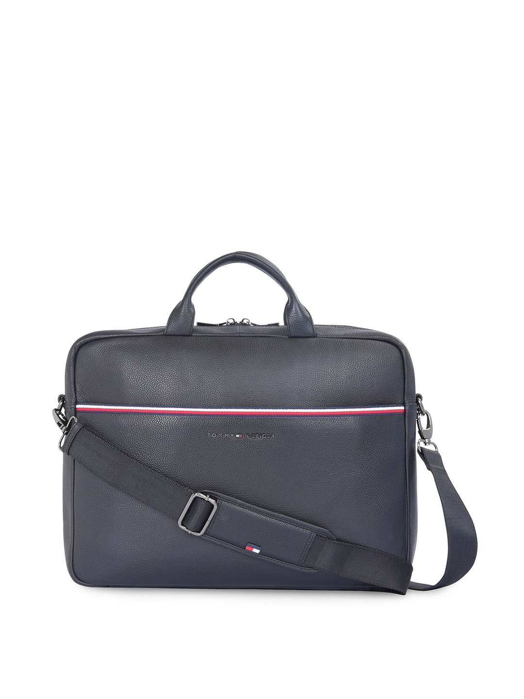

Tommy Hilfiger Unisex Textured Leather Laptop Bag, Black