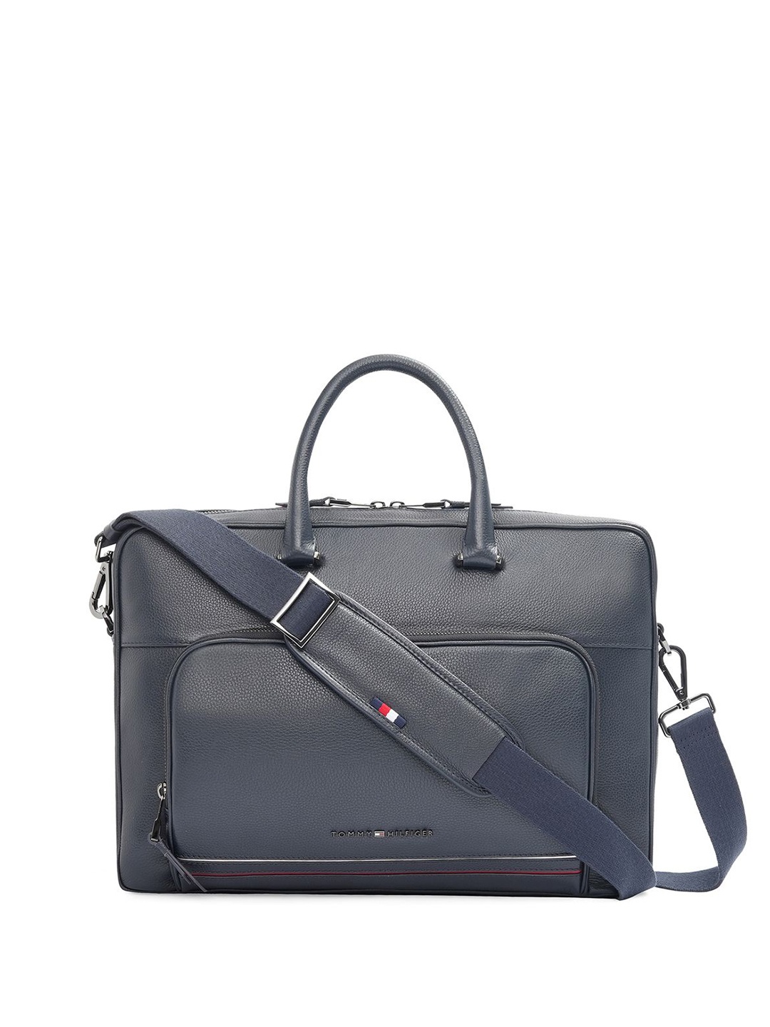 

Tommy Hilfiger Unisex Textured Leather Laptop Bag, Navy blue