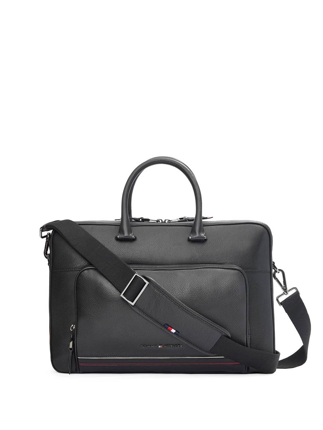 

Tommy Hilfiger Unisex Textured Leather Laptop Bag, Black
