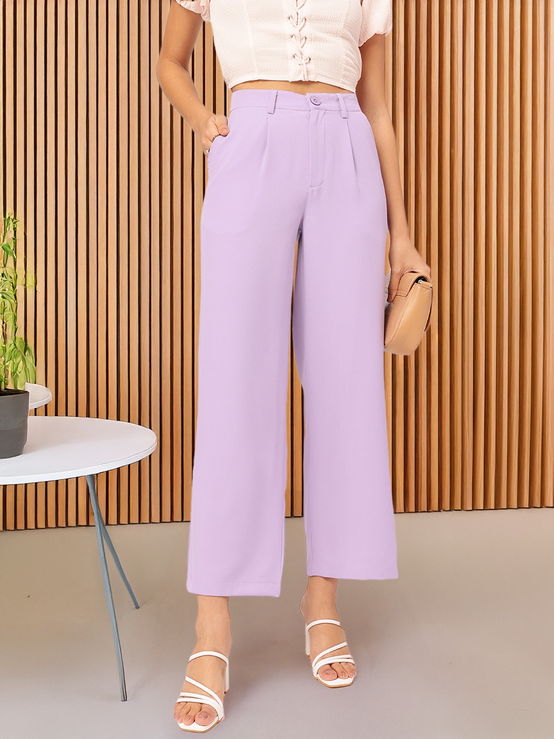 

DressBerry Women Pleated Perfection Cropped Formal Trousers, Lavender