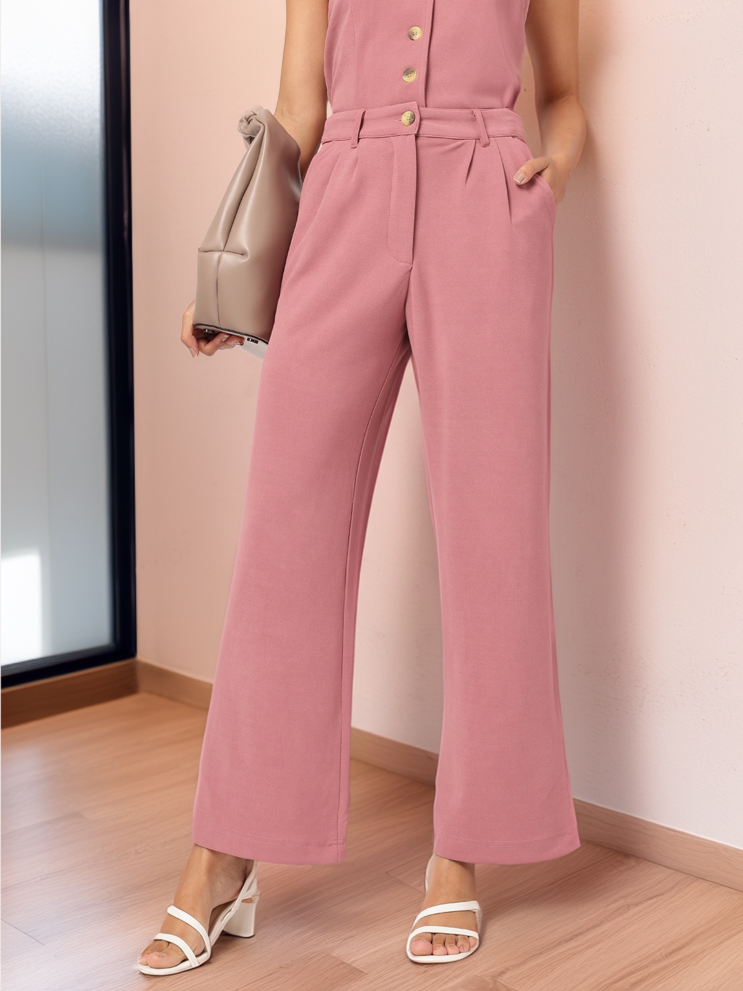 

DressBerry Women Next-Gen Straight Smart Casual Trousers, Pink