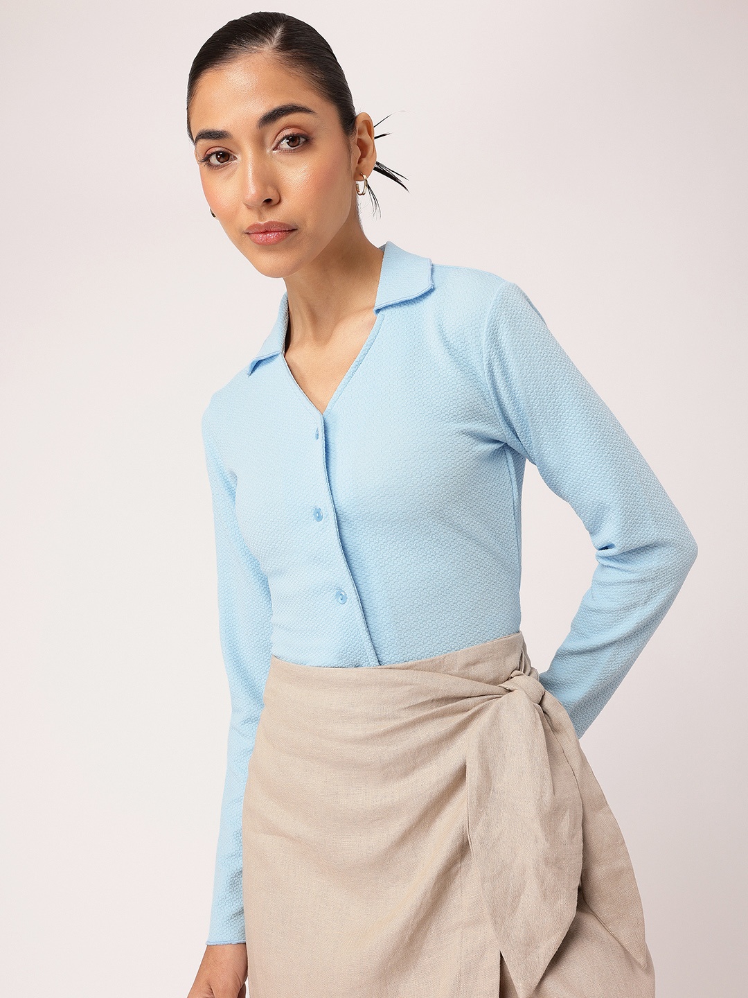 

DressBerry Playful Palette Textured Shirt Style Top, Blue