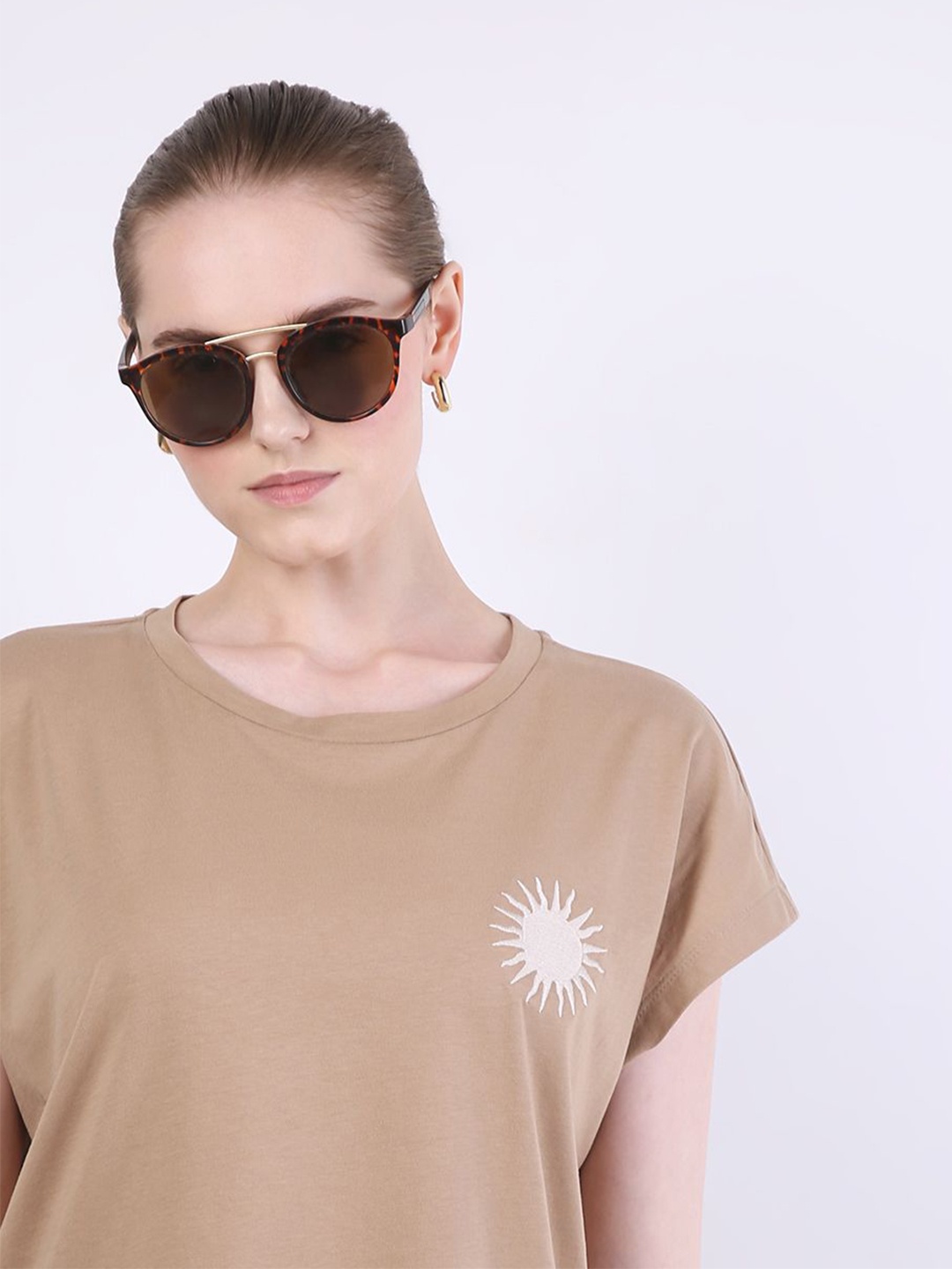 

Vero Moda Women Extended Sleeves Organic Cotton Raw Edge T-shirt, Beige