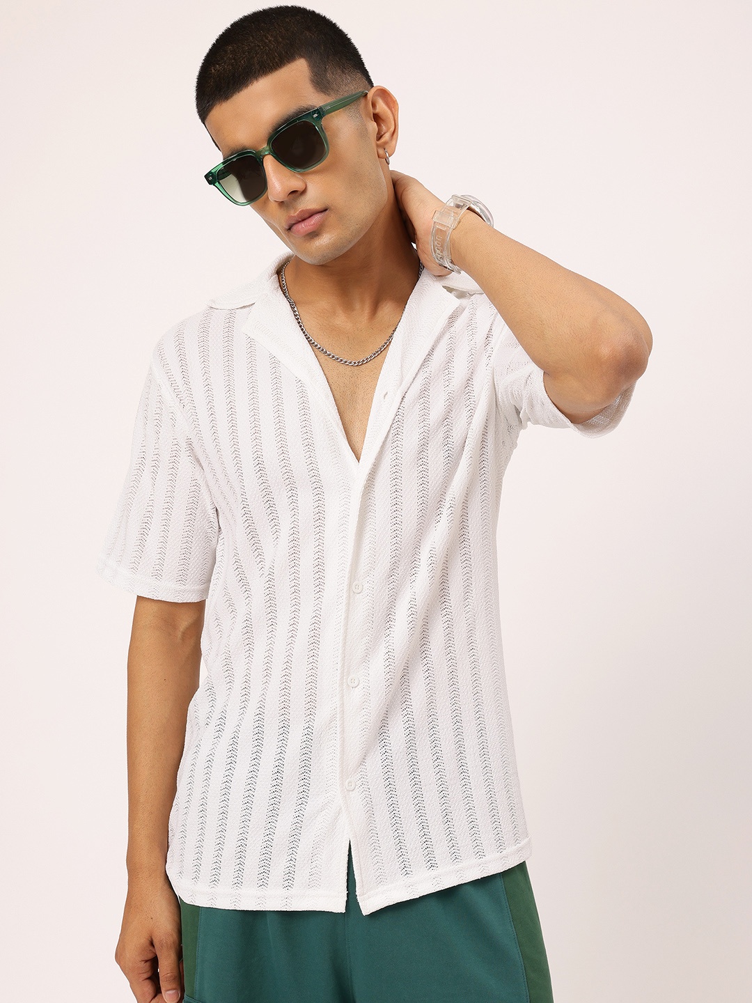 

Kook N Keech Beachfront Basics Open-Knit Striped Shirt, White