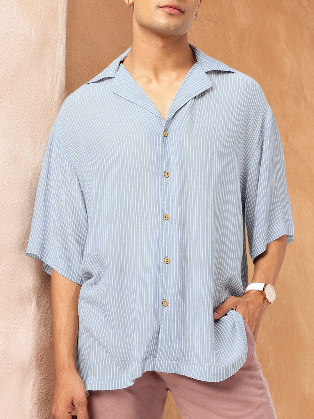 

Kook N Keech Pinstripe EdgeWear Oversized Shirt, Blue