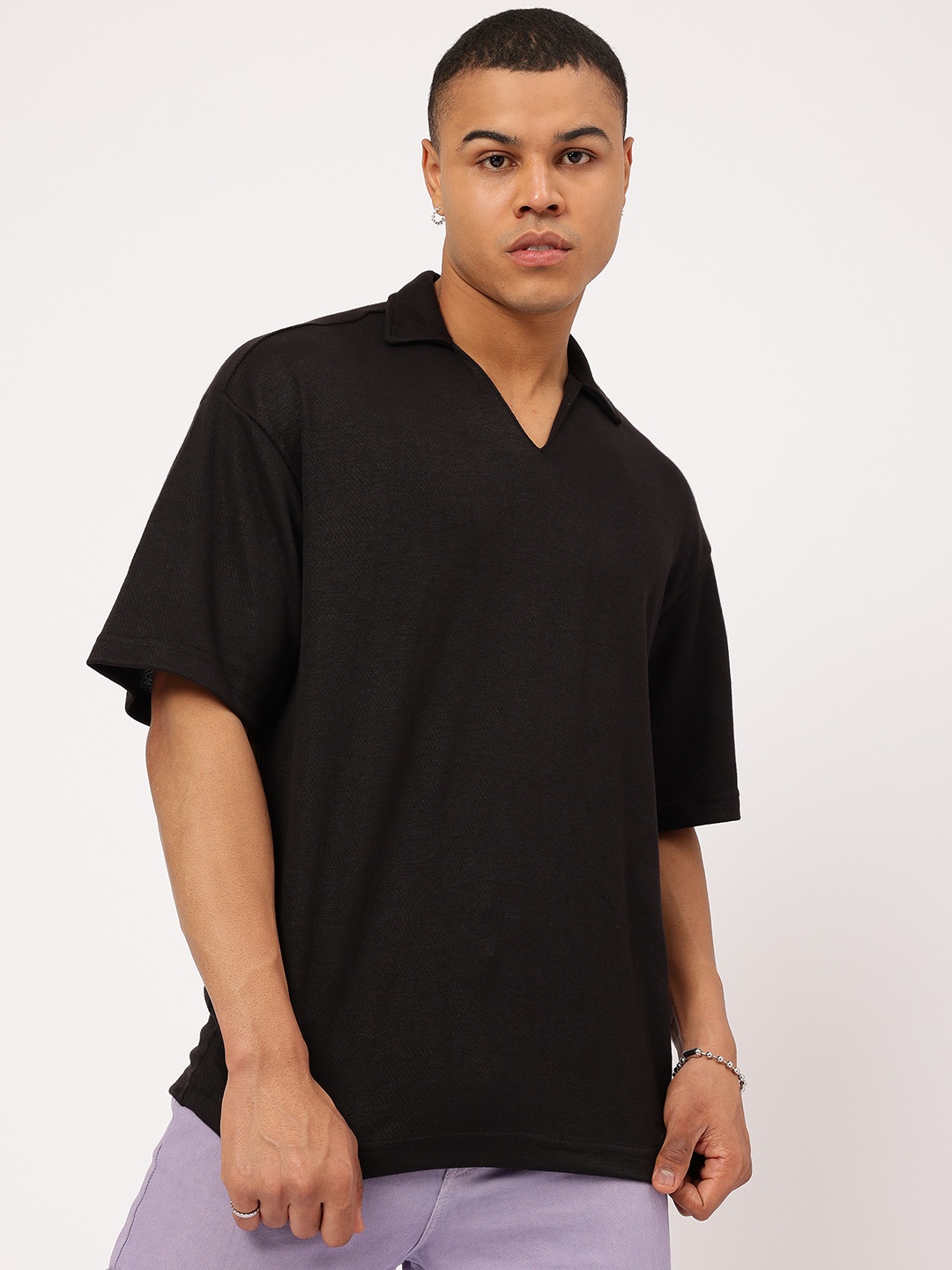 

Kook N Keech Classic Oversized Textured T-shirt, Black