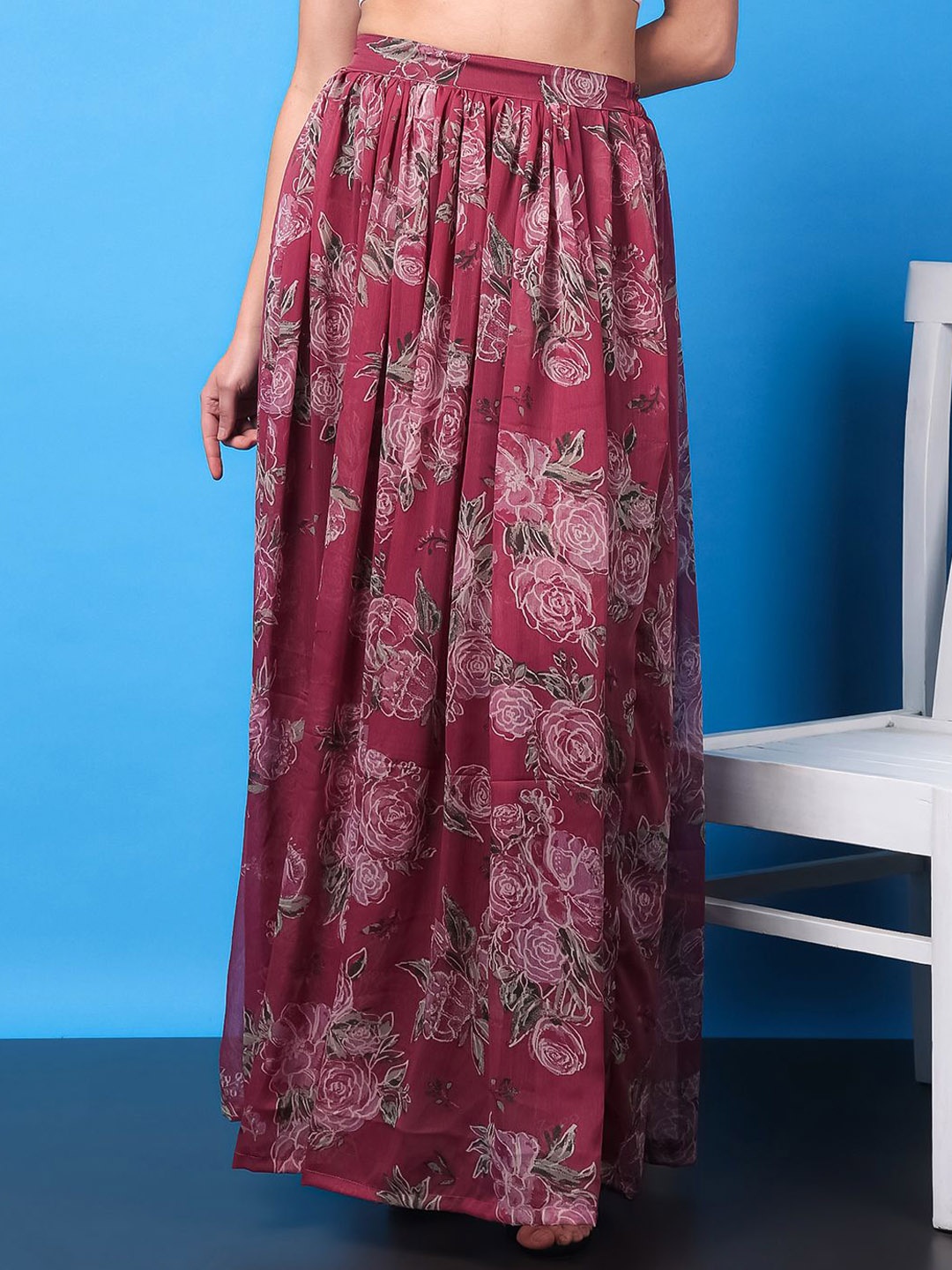 

BAESD Printed Flared Maxi Skirt, Pink