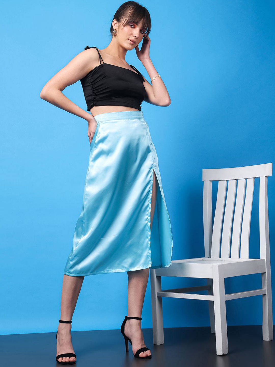 

BAESD Satin Straight Midi Skirts, Blue