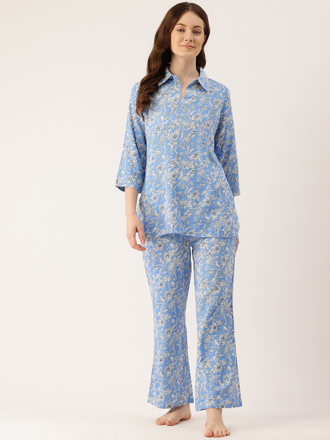 

ETC Floral Printed Night Suit, Blue