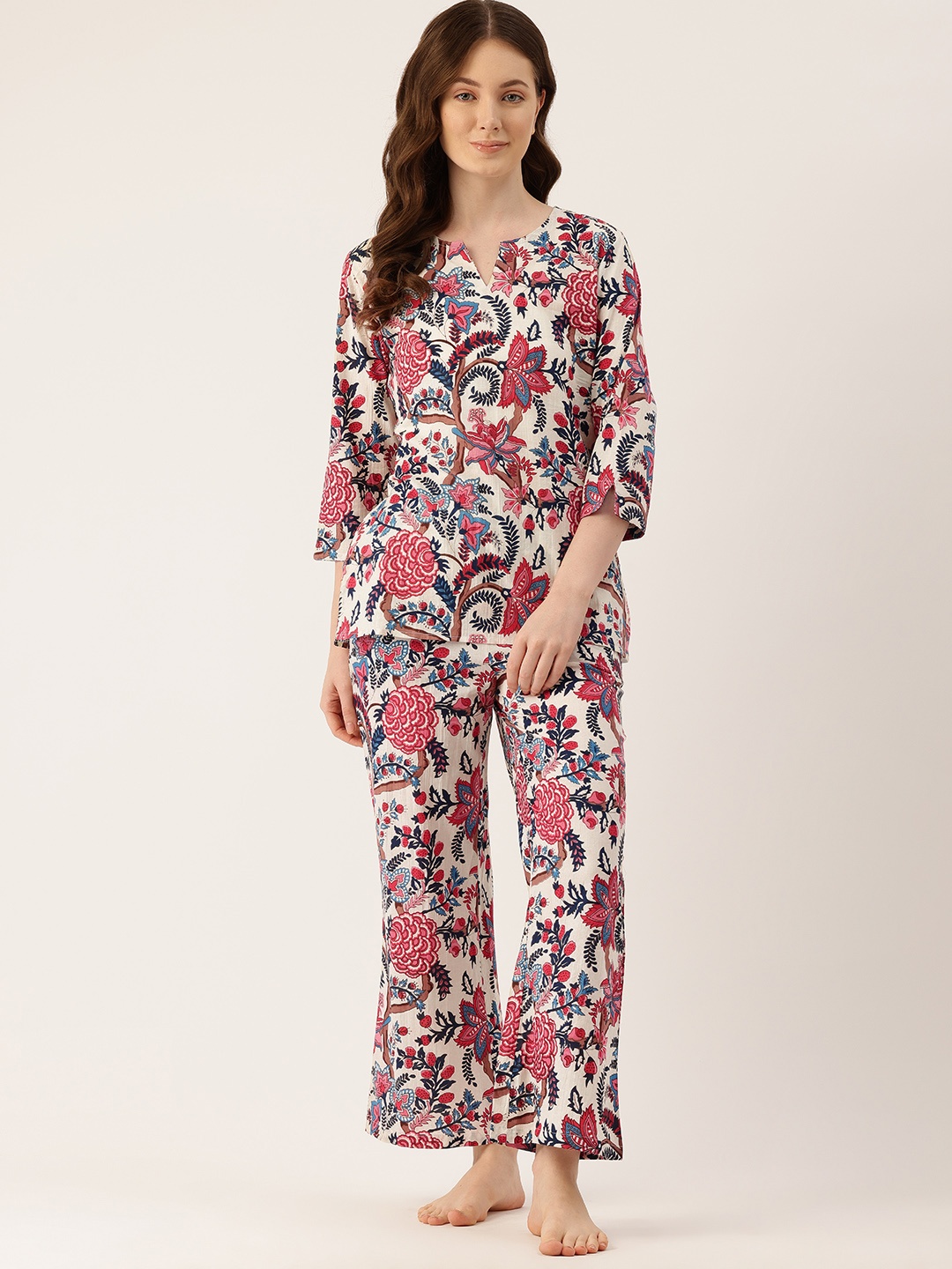 

ETC Floral Print Ethnic Night Suit, Multi