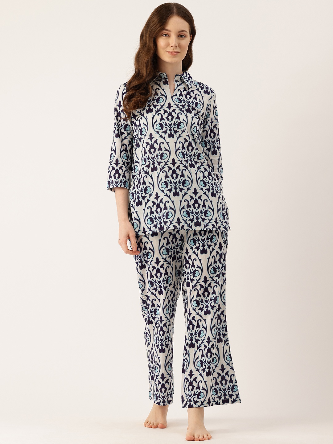 

ETC Ethnic Motifs Printed Night Suit, Blue