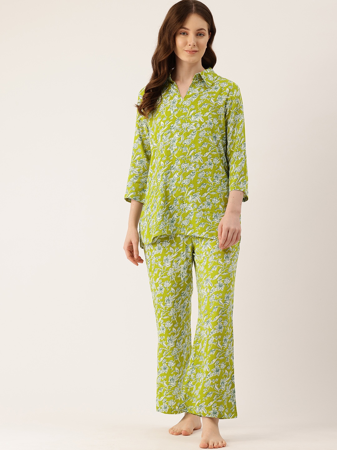 

ETC Floral Printed Night Suit, Green