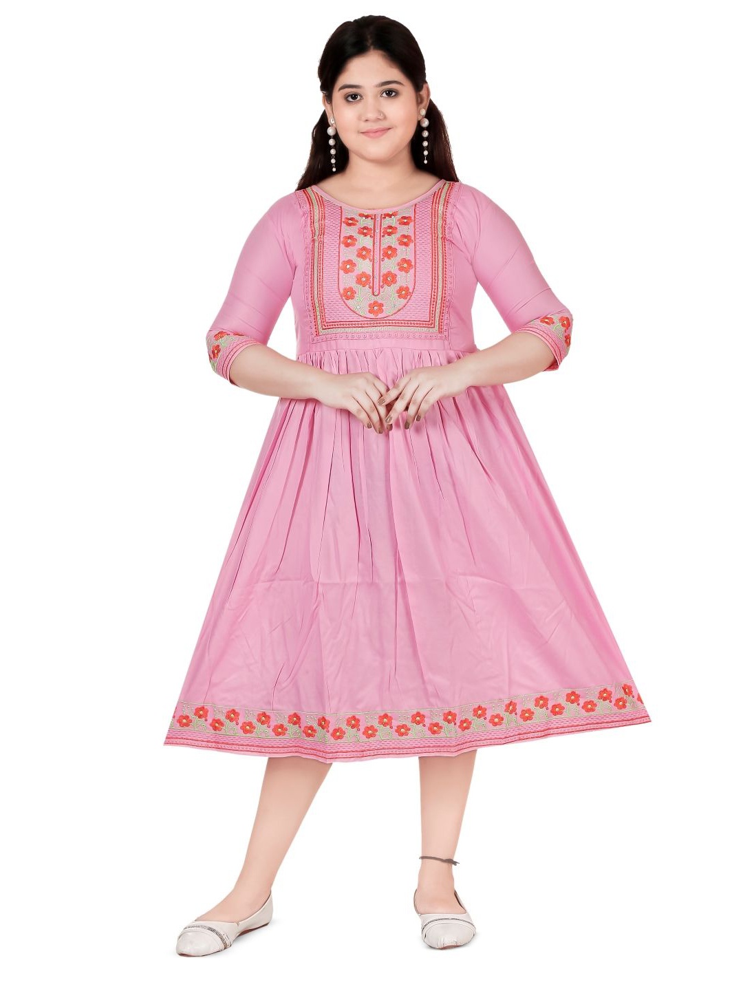 

BAESD Embroidered Fit and Flare Midi Ethnic Dress, Pink