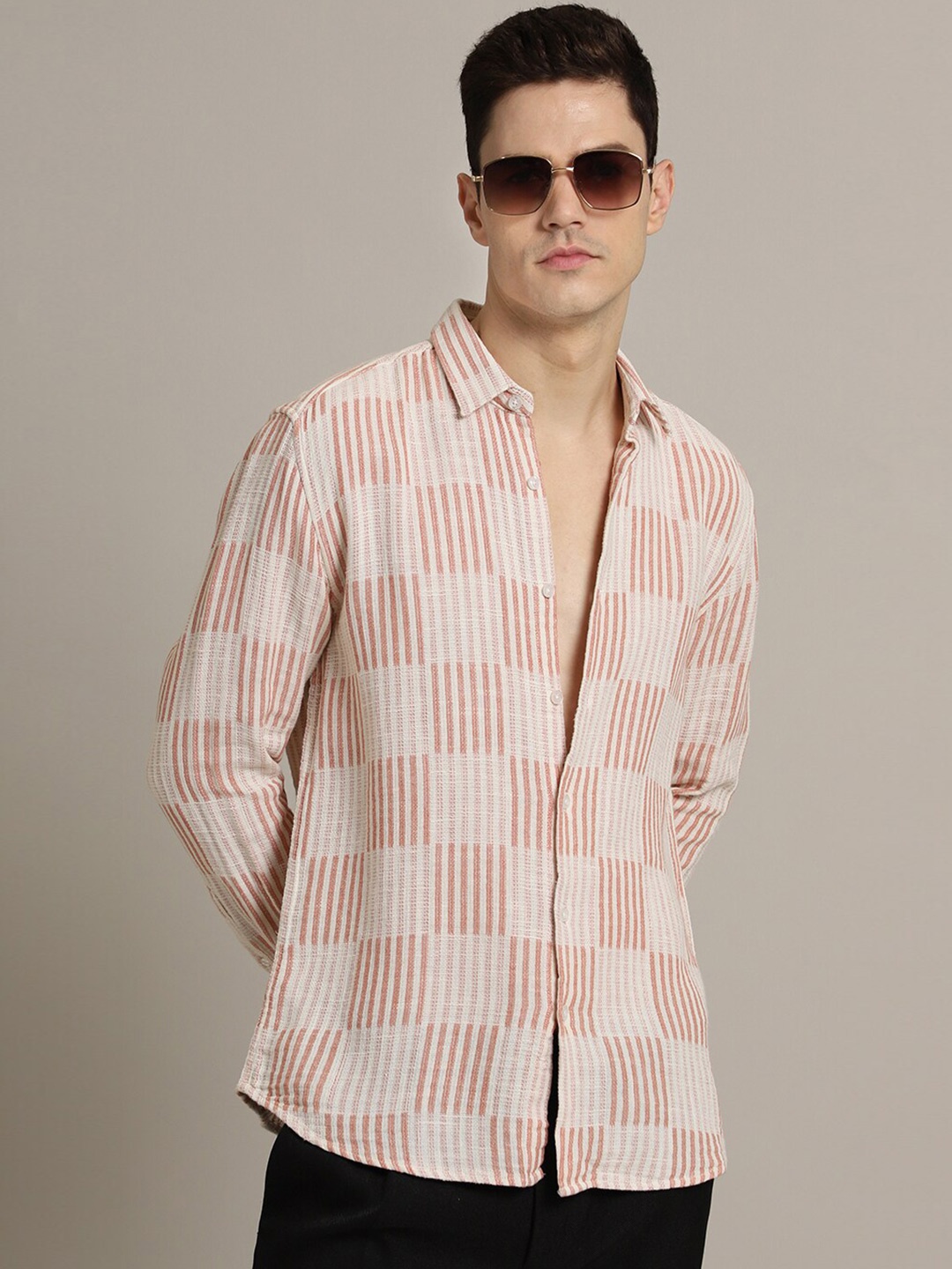 

Banana Club Men Classic Checked Textured Casual Shirt, Orange