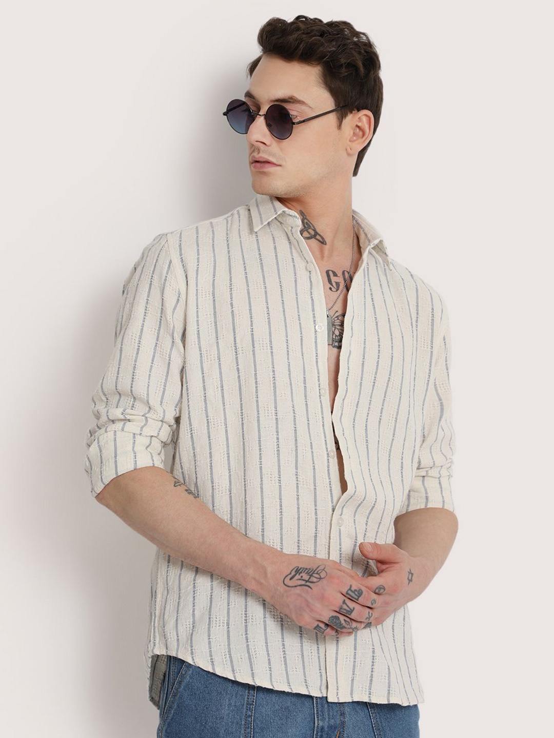 

Banana Club Men Classic Striped Casual Shirt, Beige